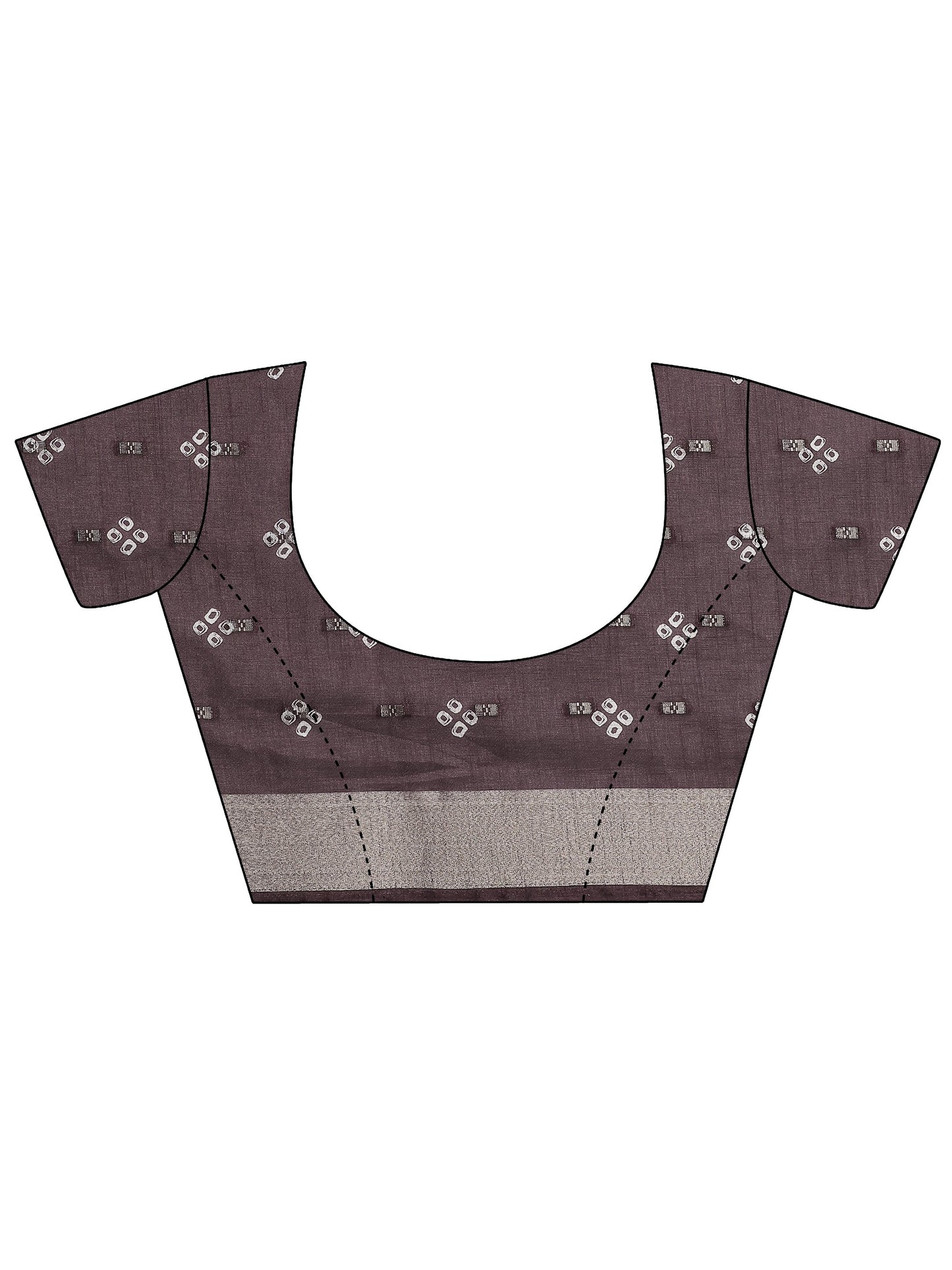 Brown Printed Silk Blend Saree With Unstitched Blouse Piece