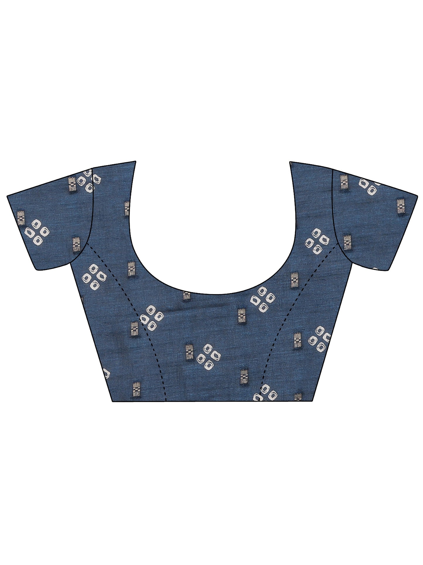 Navy Blue Printed Silk Blend Saree With Unstitched Blouse Piece