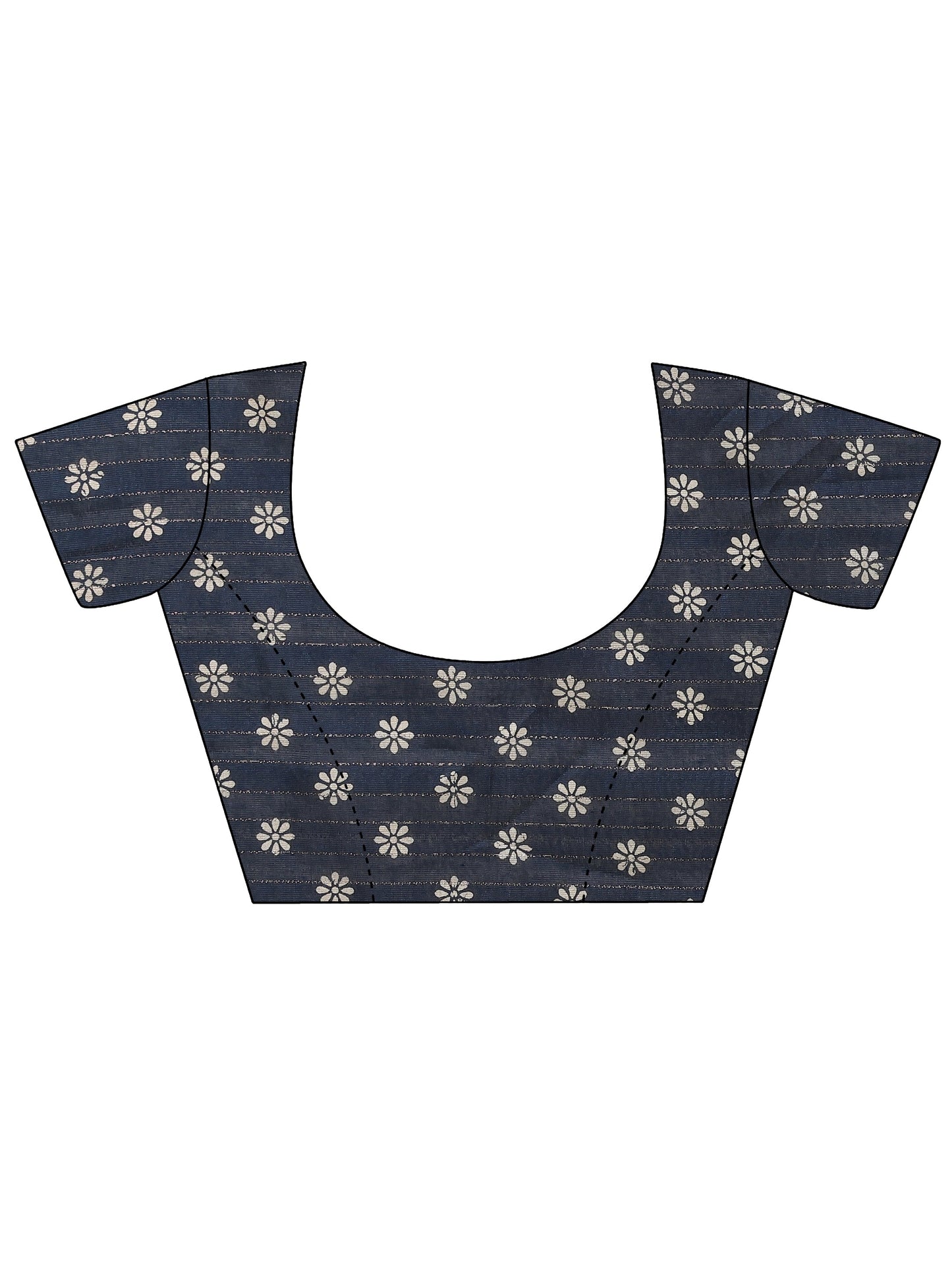 Navy Blue Printed Silk Blend Saree With Unstitched Blouse Piece