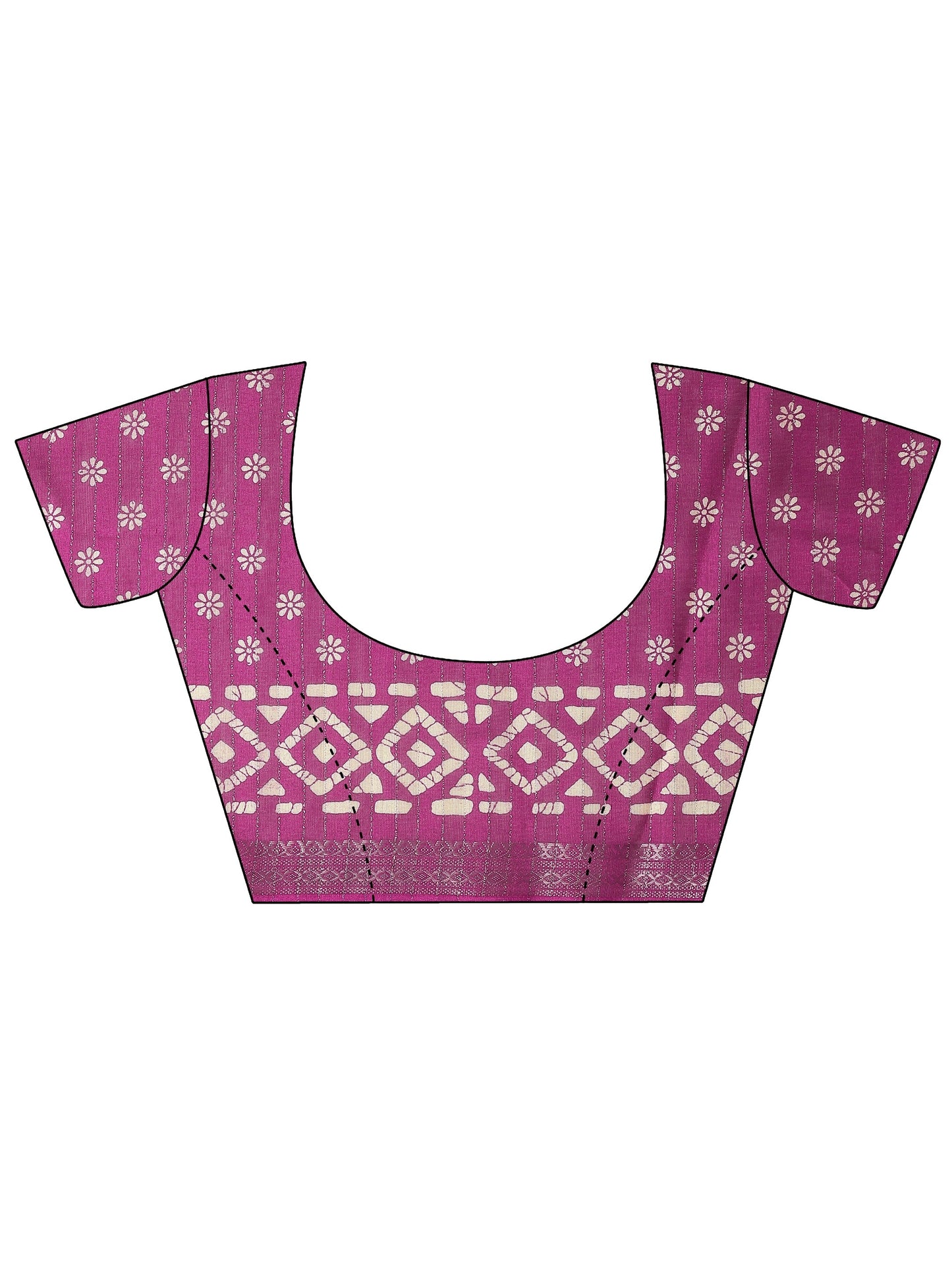 Pink Printed Silk Blend Saree With Unstitched Blouse Piece