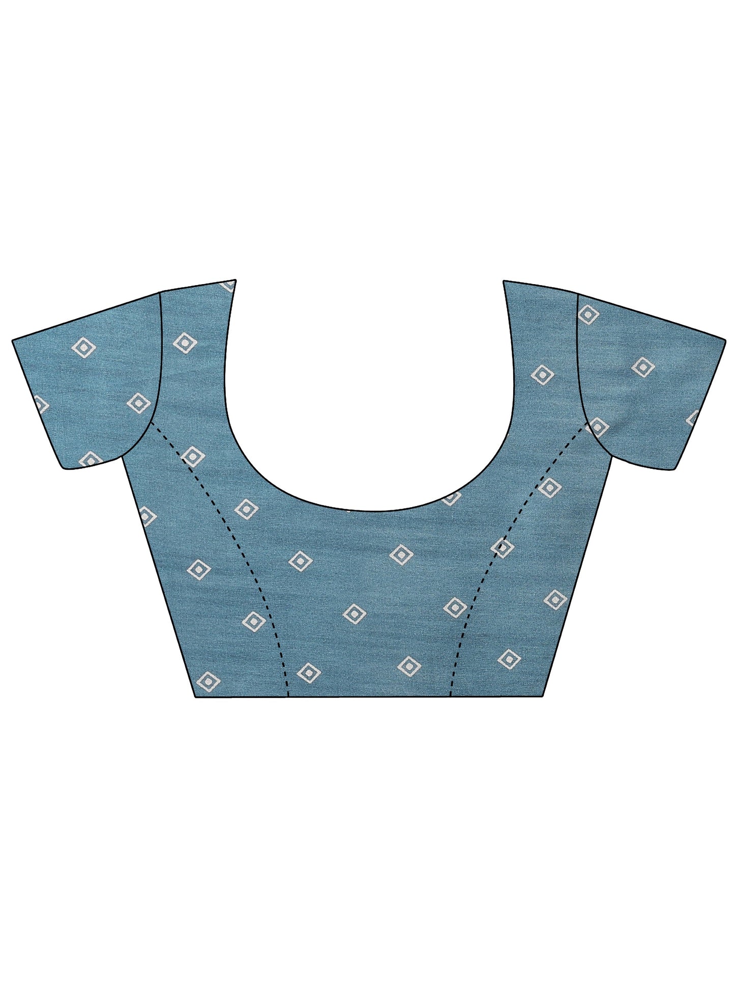 Blue Printed Silk Blend Saree With Unstitched Blouse Piece