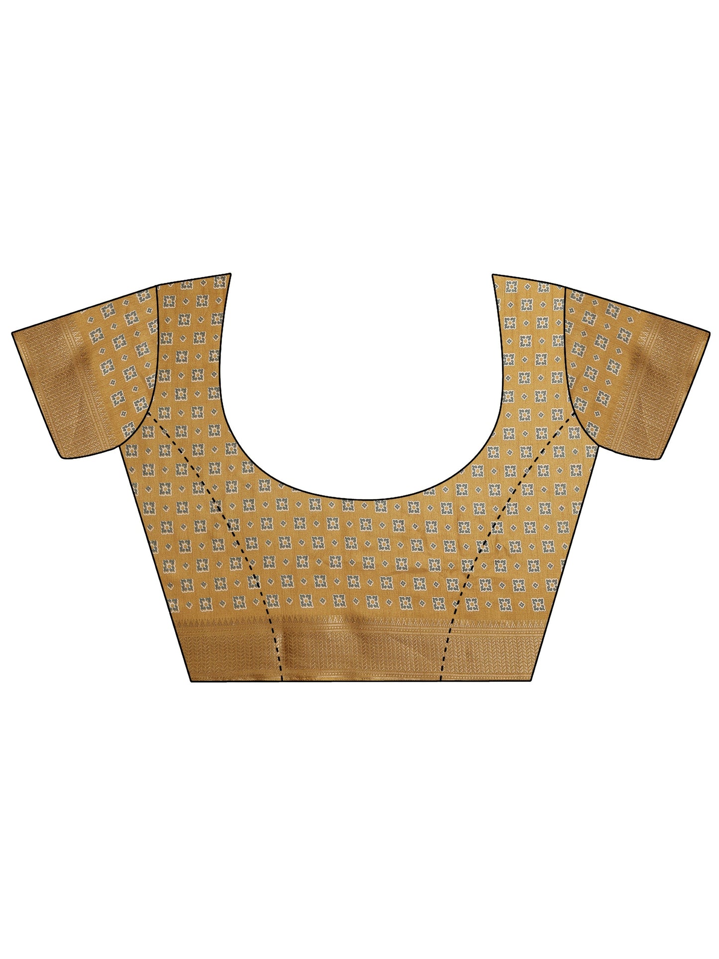 Mustard Printed Silk Blend Saree With Unstitched Blouse Piece