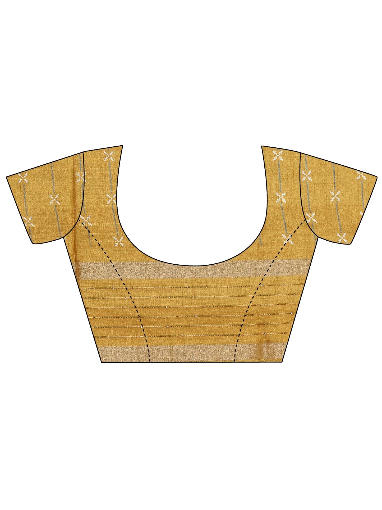 Mustard Printed Silk Blend Saree With Unstitched Blouse Piece