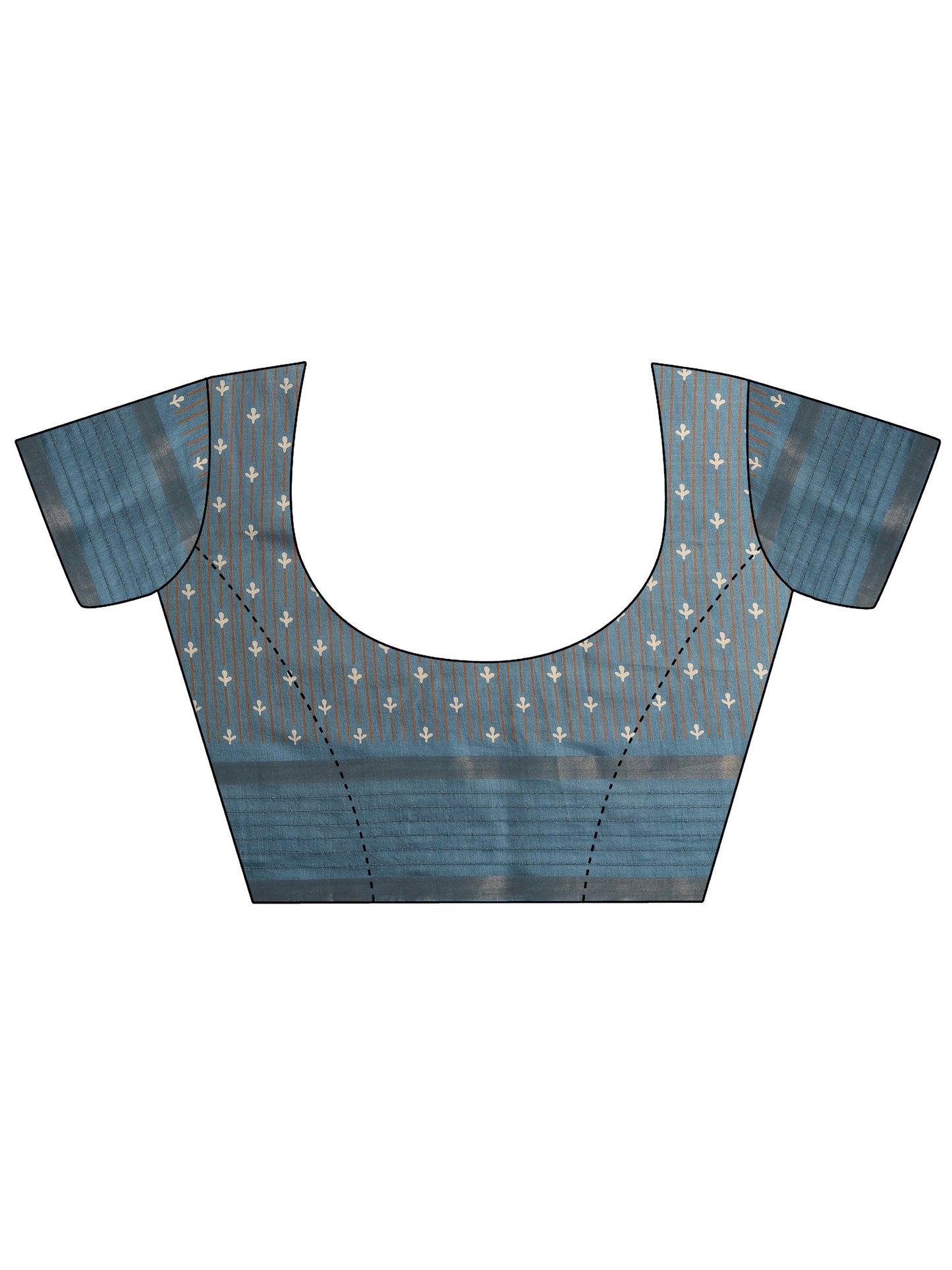 Blue Printed Silk Blend Saree With Unstitched Blouse Piece