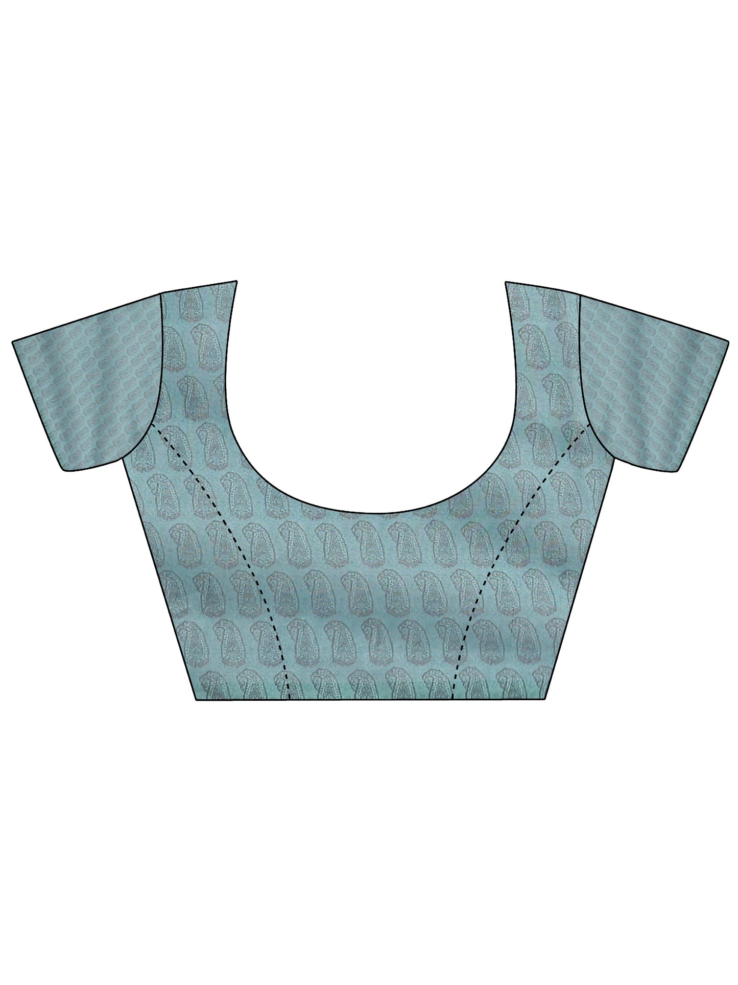 Teal Printed Silk Blend Saree With Unstitched Blouse Piece