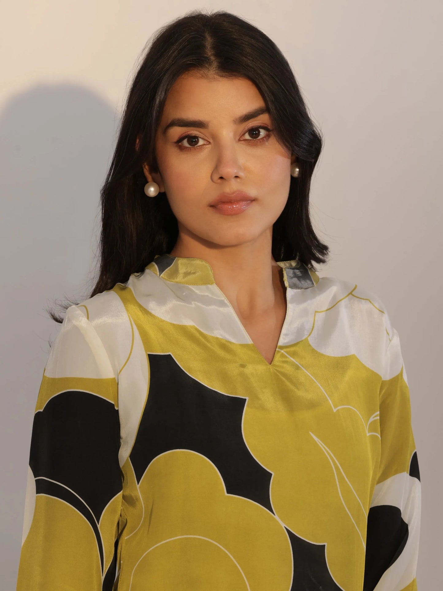 Black Printed Silk Blend Tunic