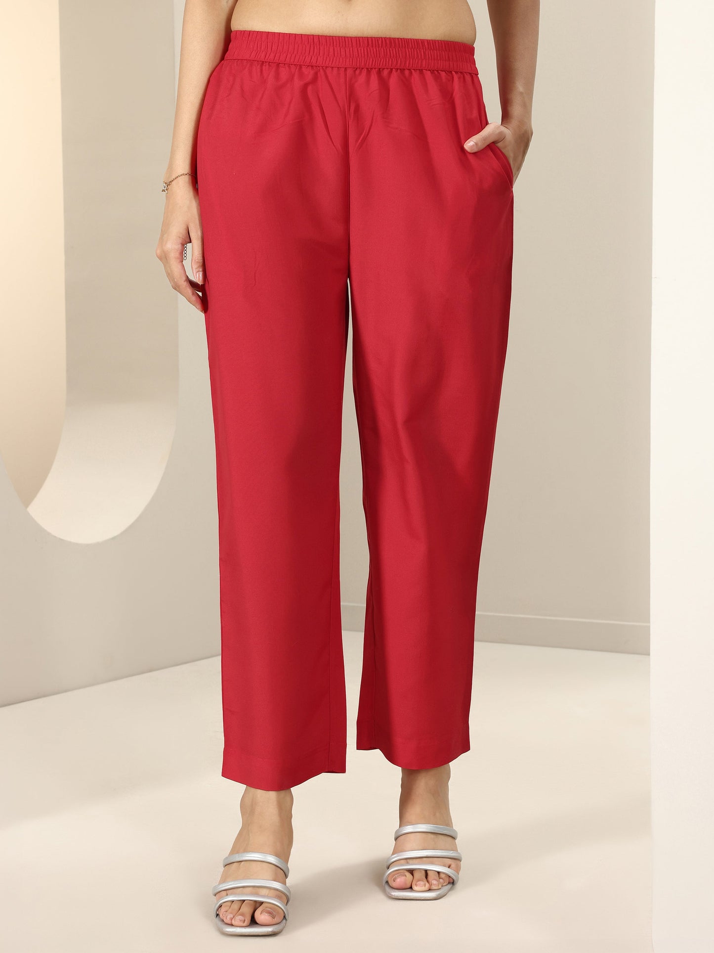 Red Embroidered Silk Blend Anarkali Suit Sets With Dupatta