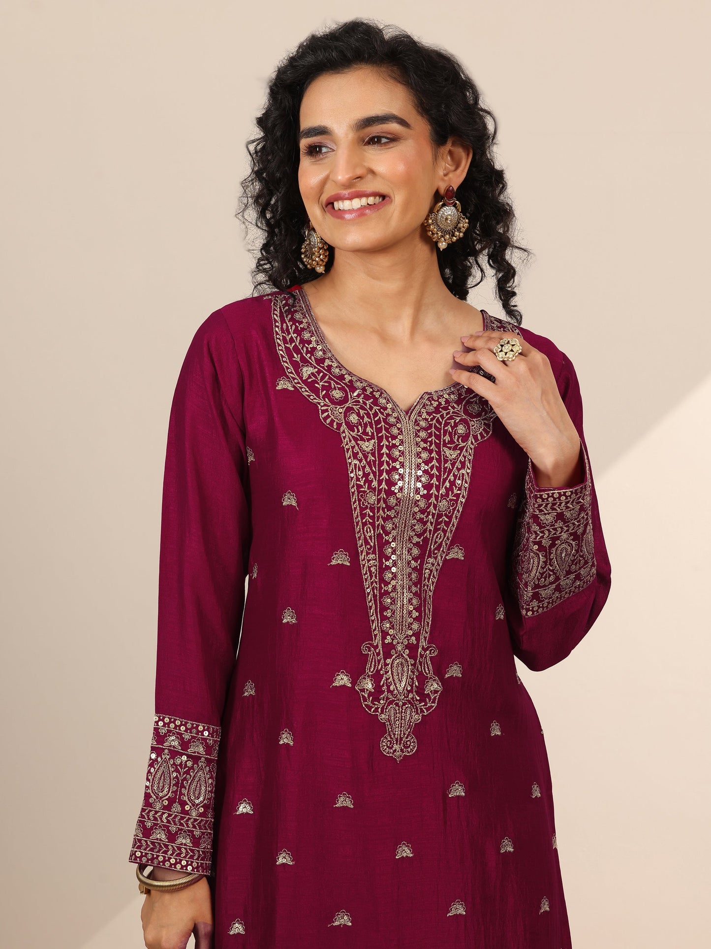 Libas Art Pink Embroidered Silk Blend Straight Suit Set With Dupatta