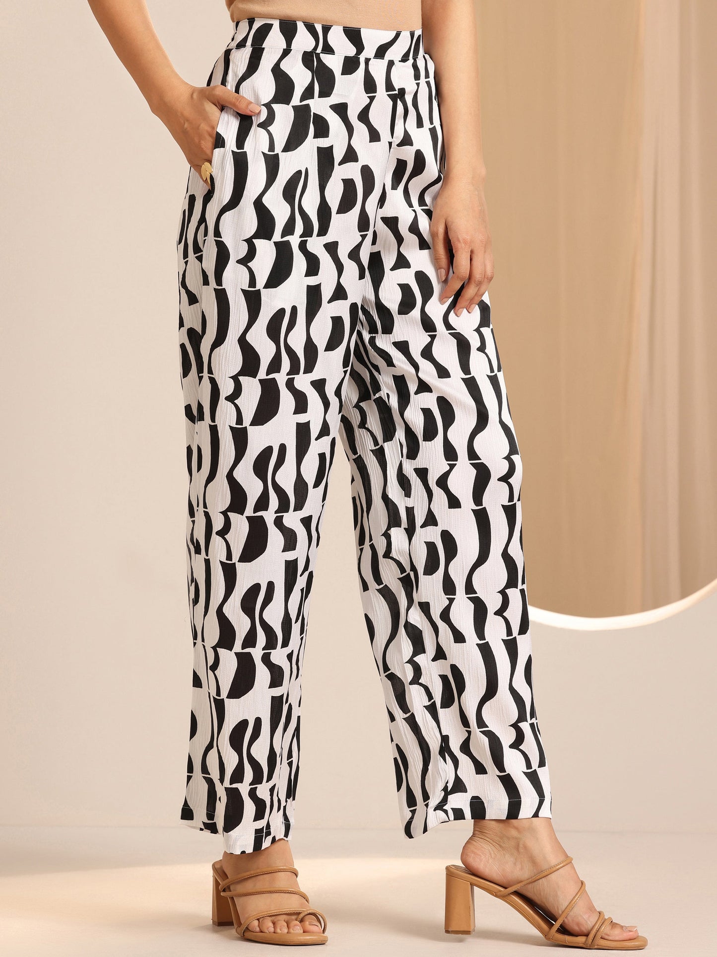 White Printed Silk Blend Co-Ord Sets