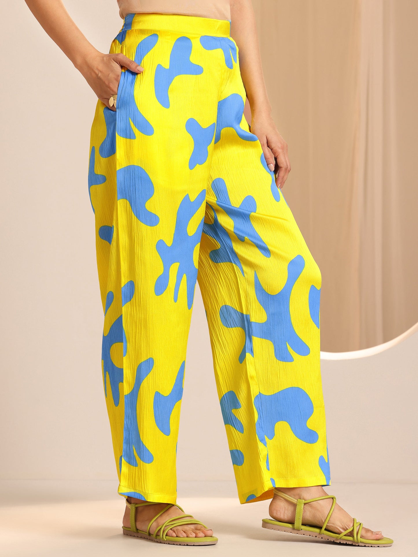 Yellow Printed Silk Blend Co-Ord Sets