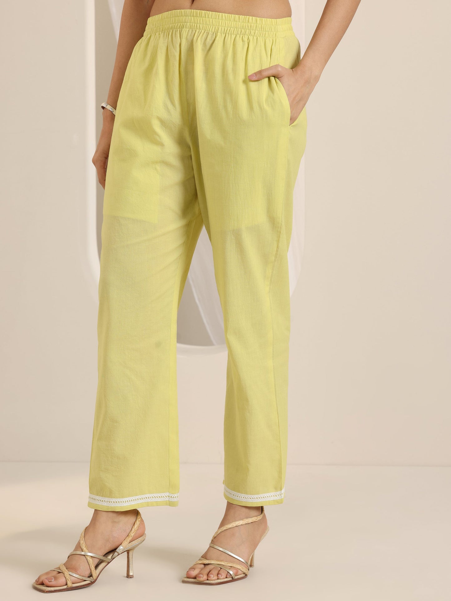 Lime Green Embroidered Cotton Straight Suit Set With Dupatta