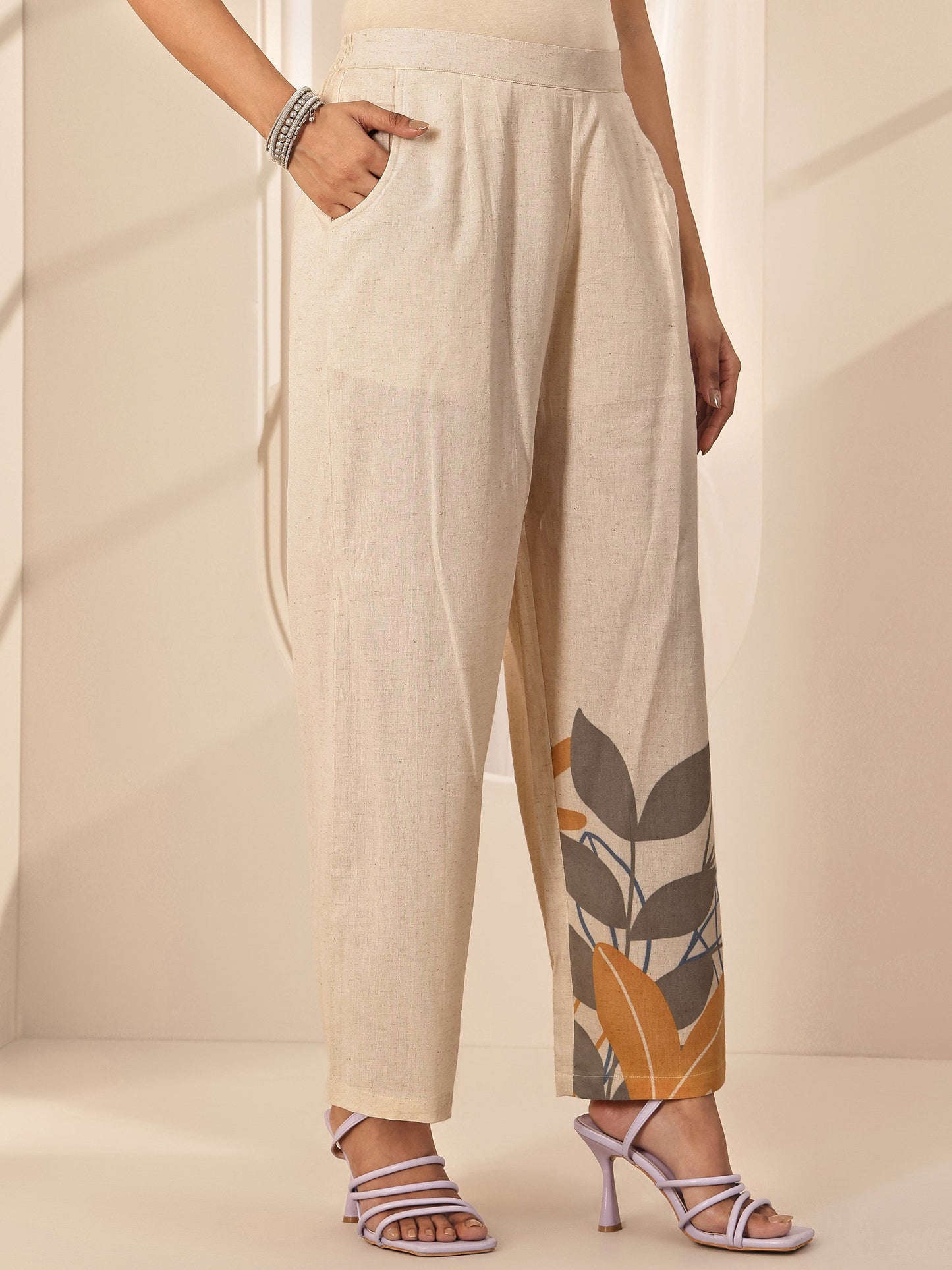 Off White Printed Cotton Blend Co-Ord Sets