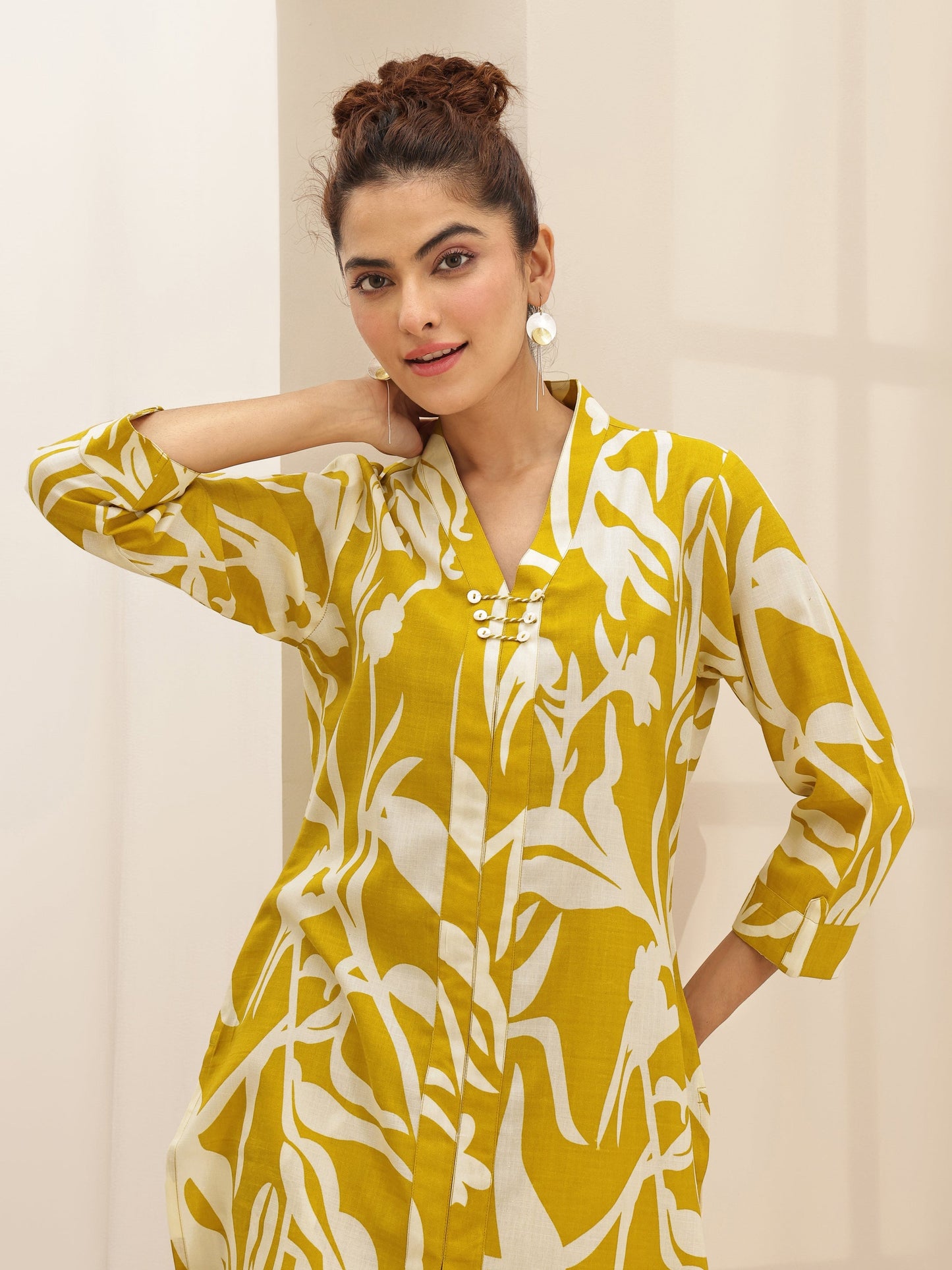 Mustard Printed Cotton Blend Co-Ord Sets