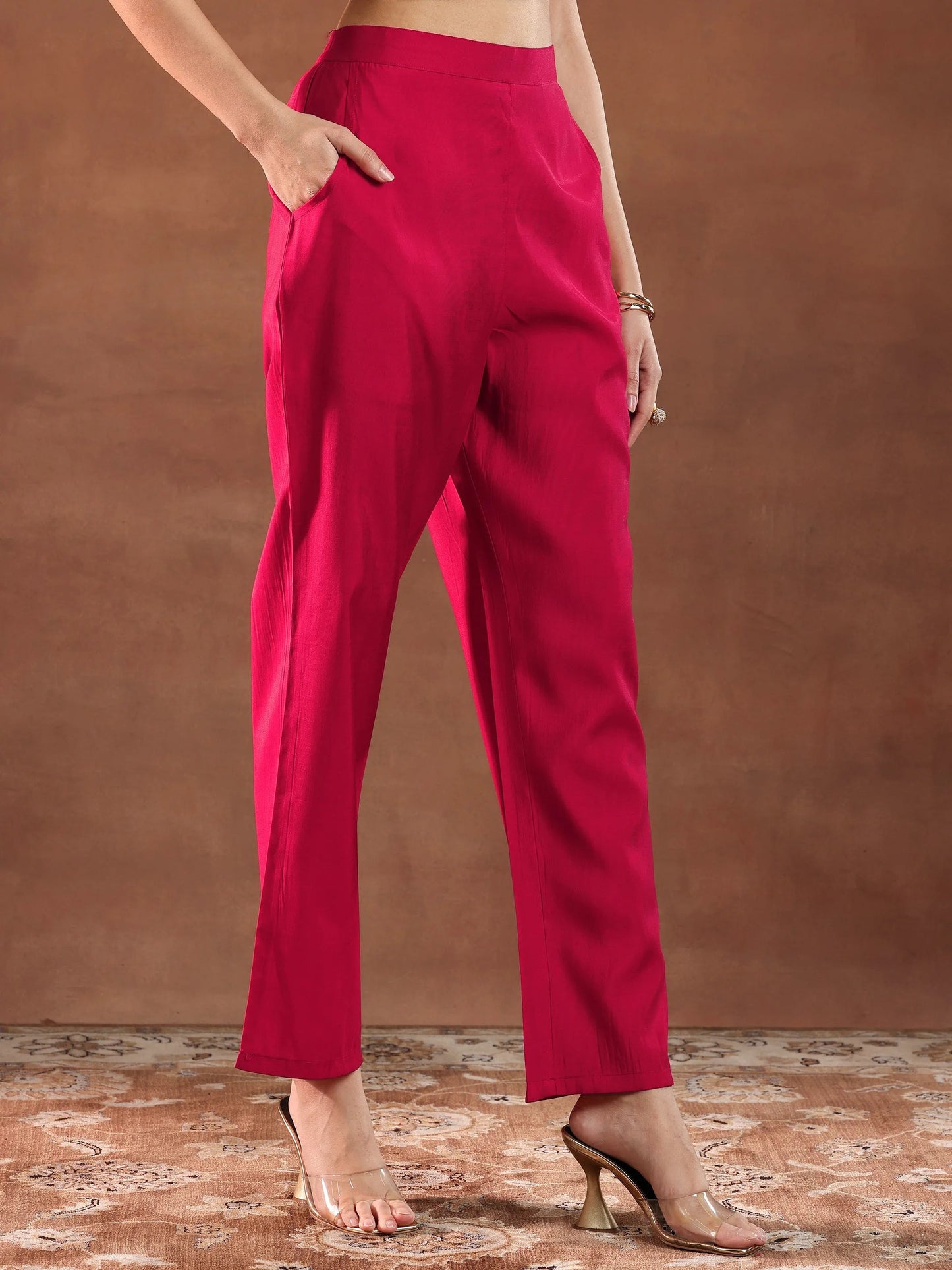 Red Embroidered Silk Blend Straight Suit With Dupatta-color issue