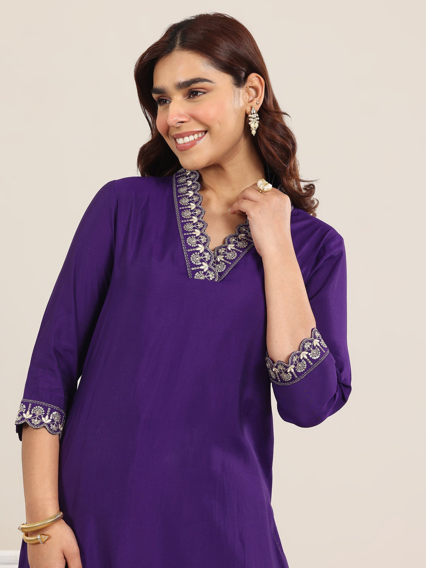 Purple Yoke Design Silk Blend Straight Suit With Dupatta