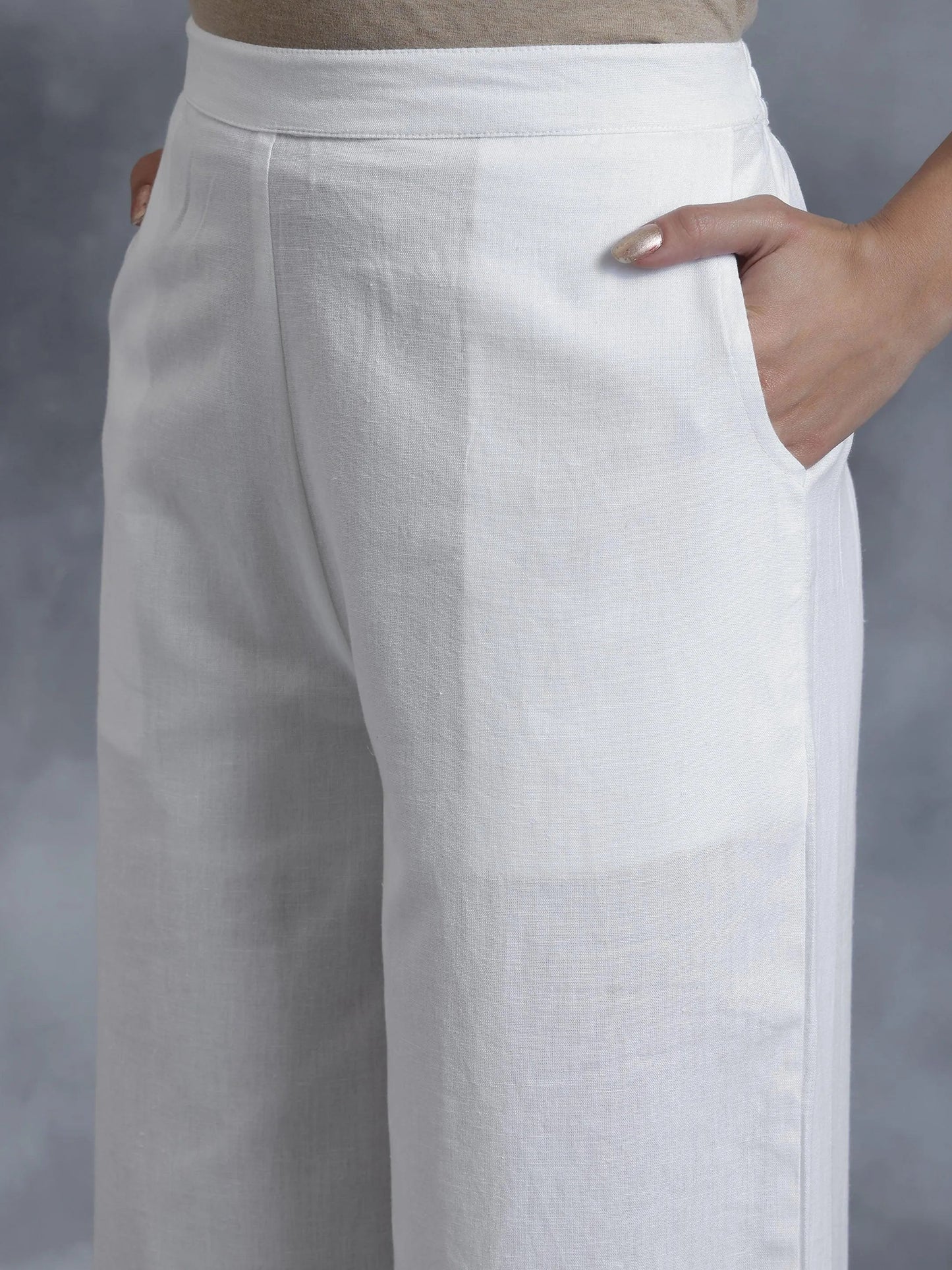 White Solid Cotton Palazzos