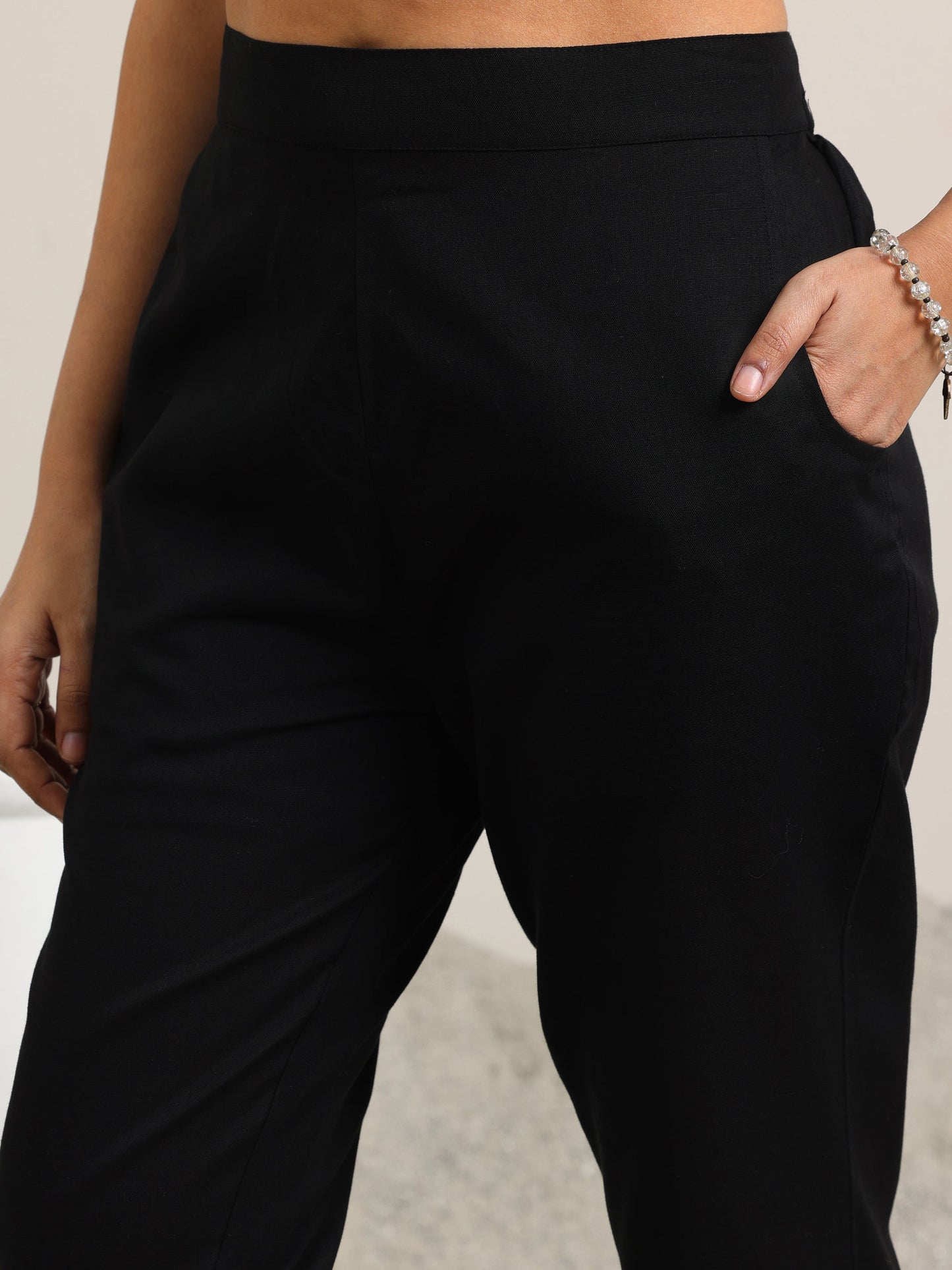 Black Solid Cotton Trousers