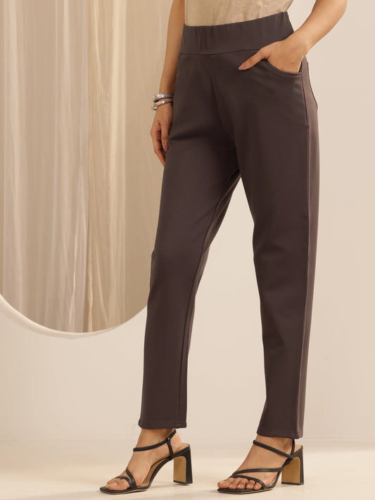 Brown Solid Rayon Blend Jegging