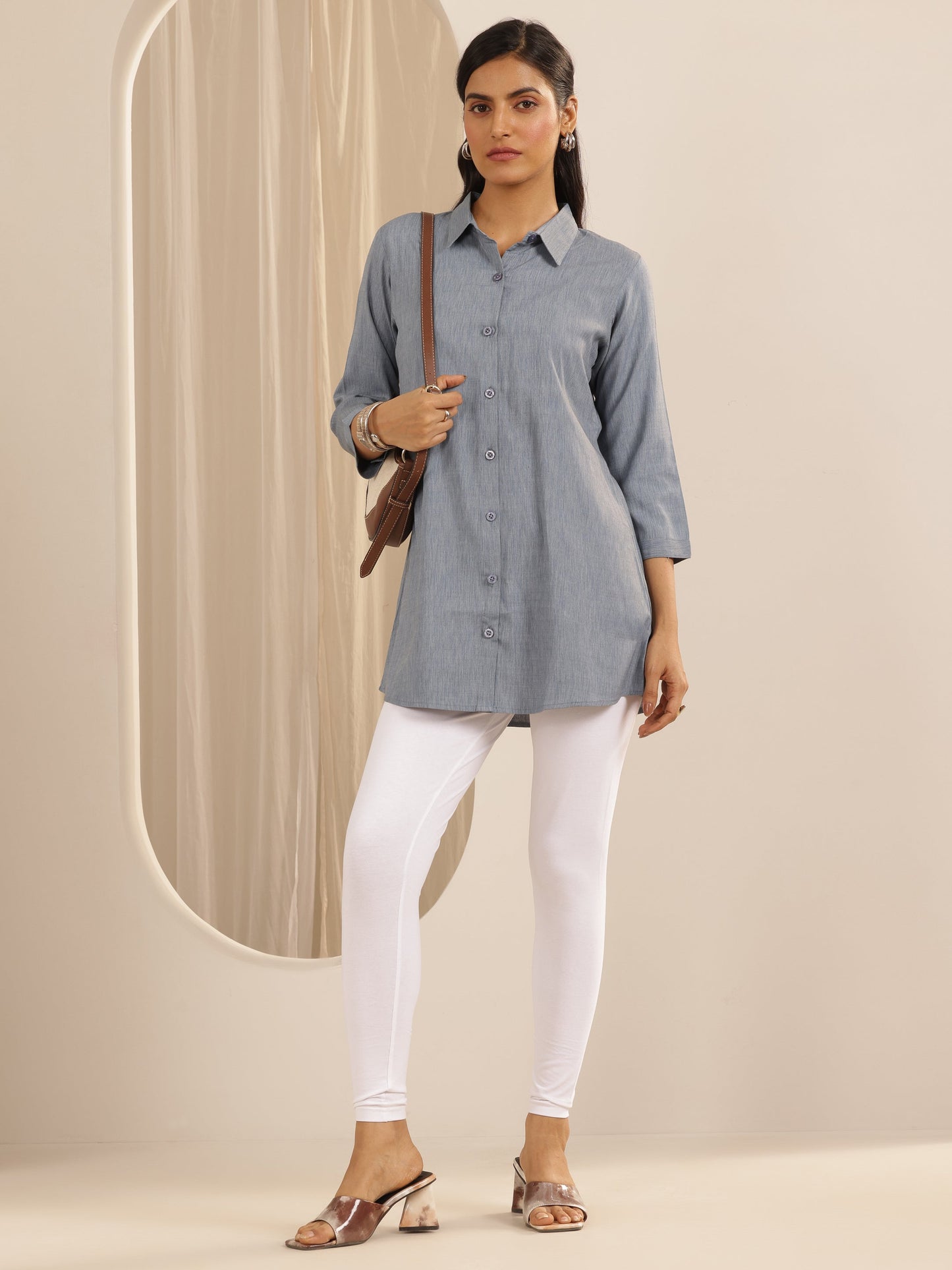 White Solid Cotton Blend Legging