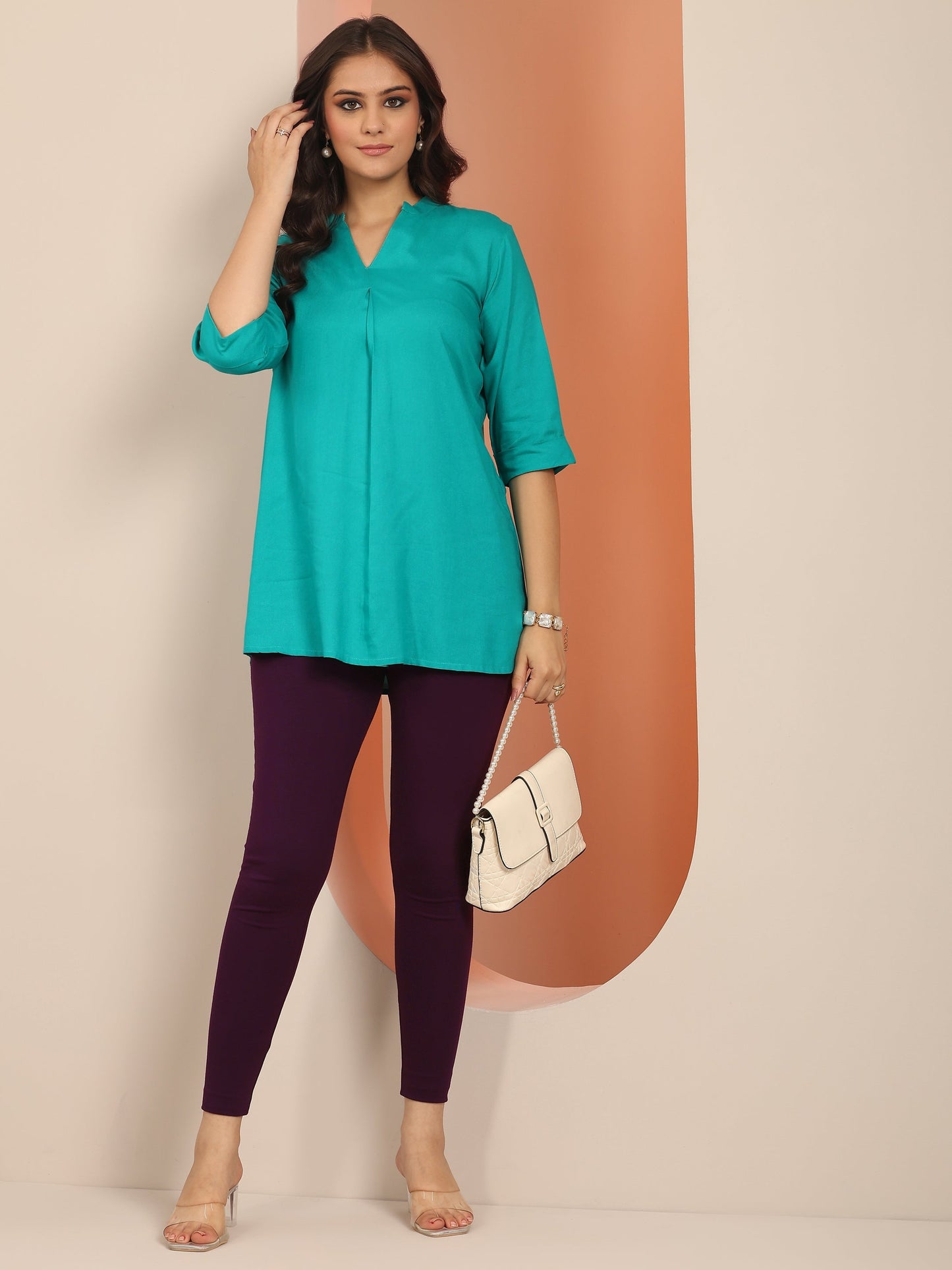 Burgundy Solid Cotton Blend Leggings