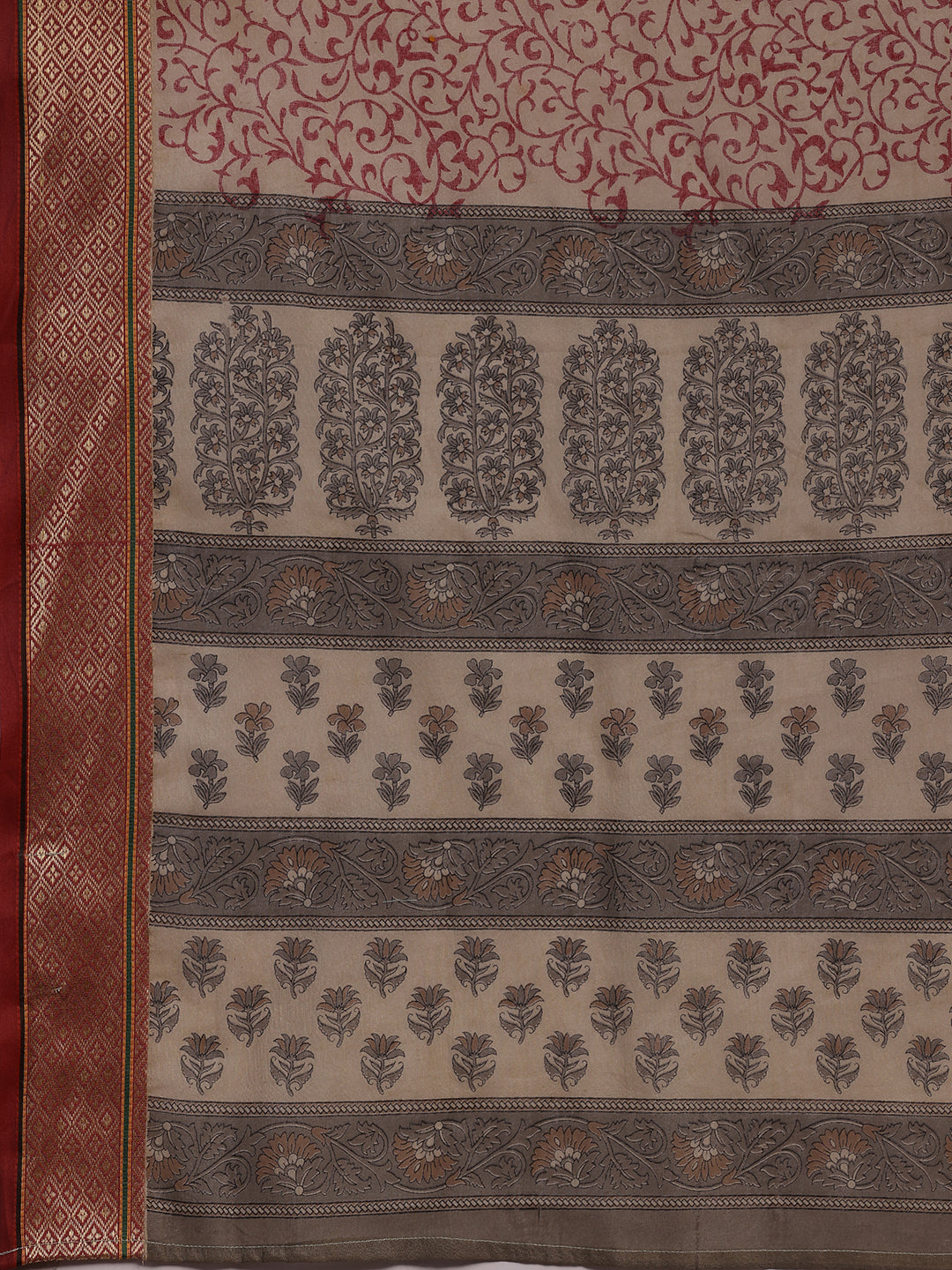 Beige Printed Cotton Straight Suit With Dupatta