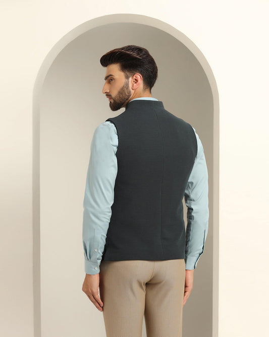 Bandhgala Formal Bottle Green Textured Waistcoat - Echo