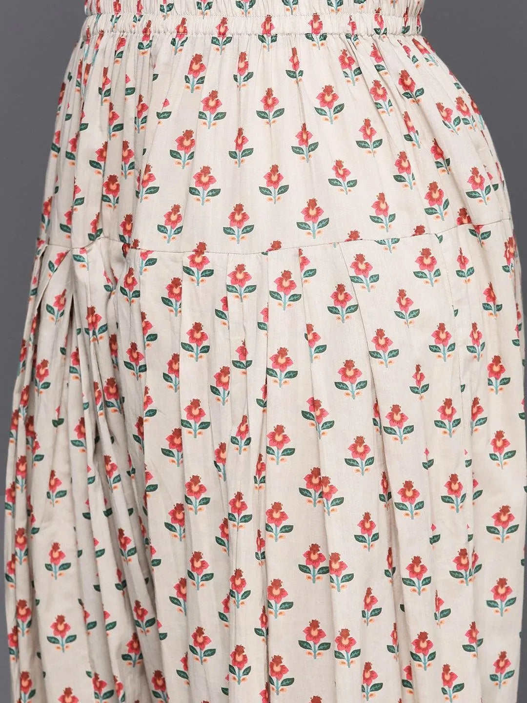 Beige Printed Cotton Straight Kurta Set