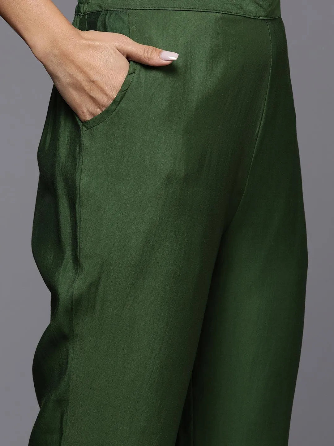 Green Yoke Design Silk Blend Straight Suit With Dupatta