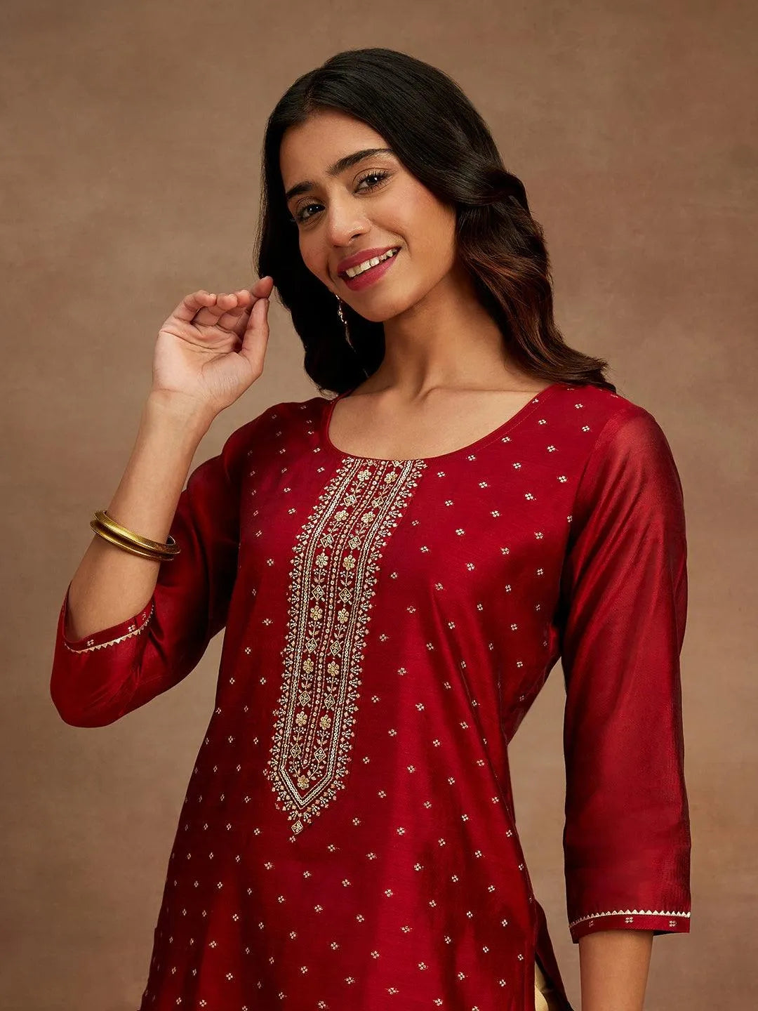 Maroon Chanderi Silk Woven Design Kurta