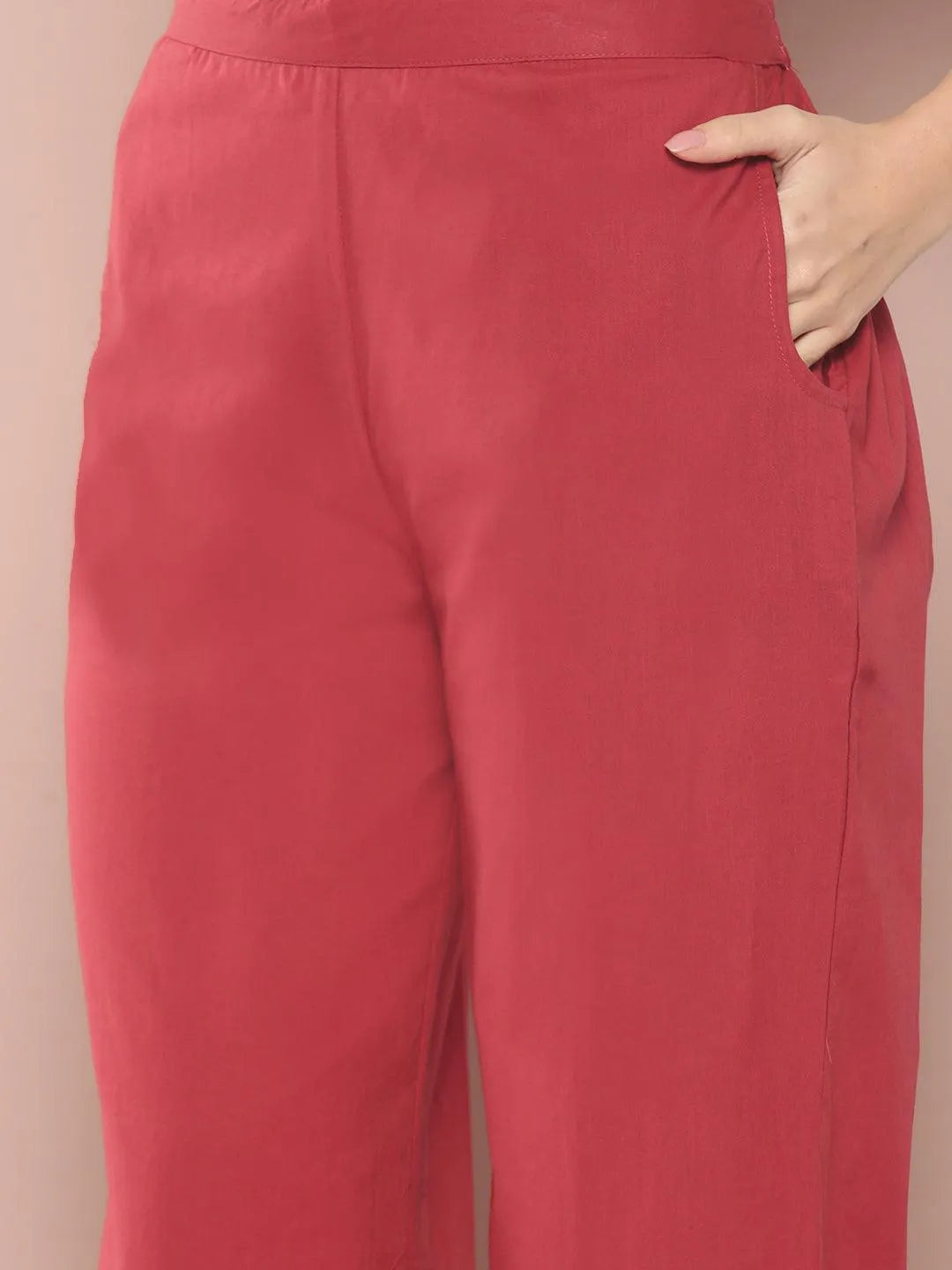 Maroon Printed Cotton Straight Suit With Dupatta