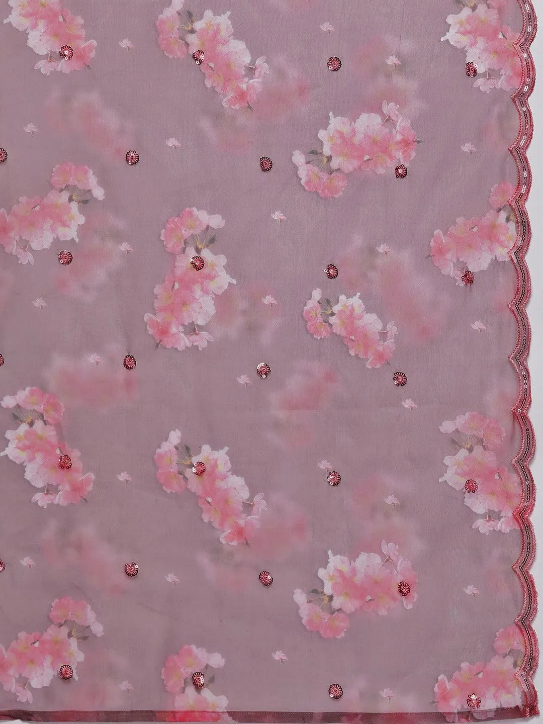 Mauve Yoke Design Silk Blend Straight Kurta With Trousers & Dupatta