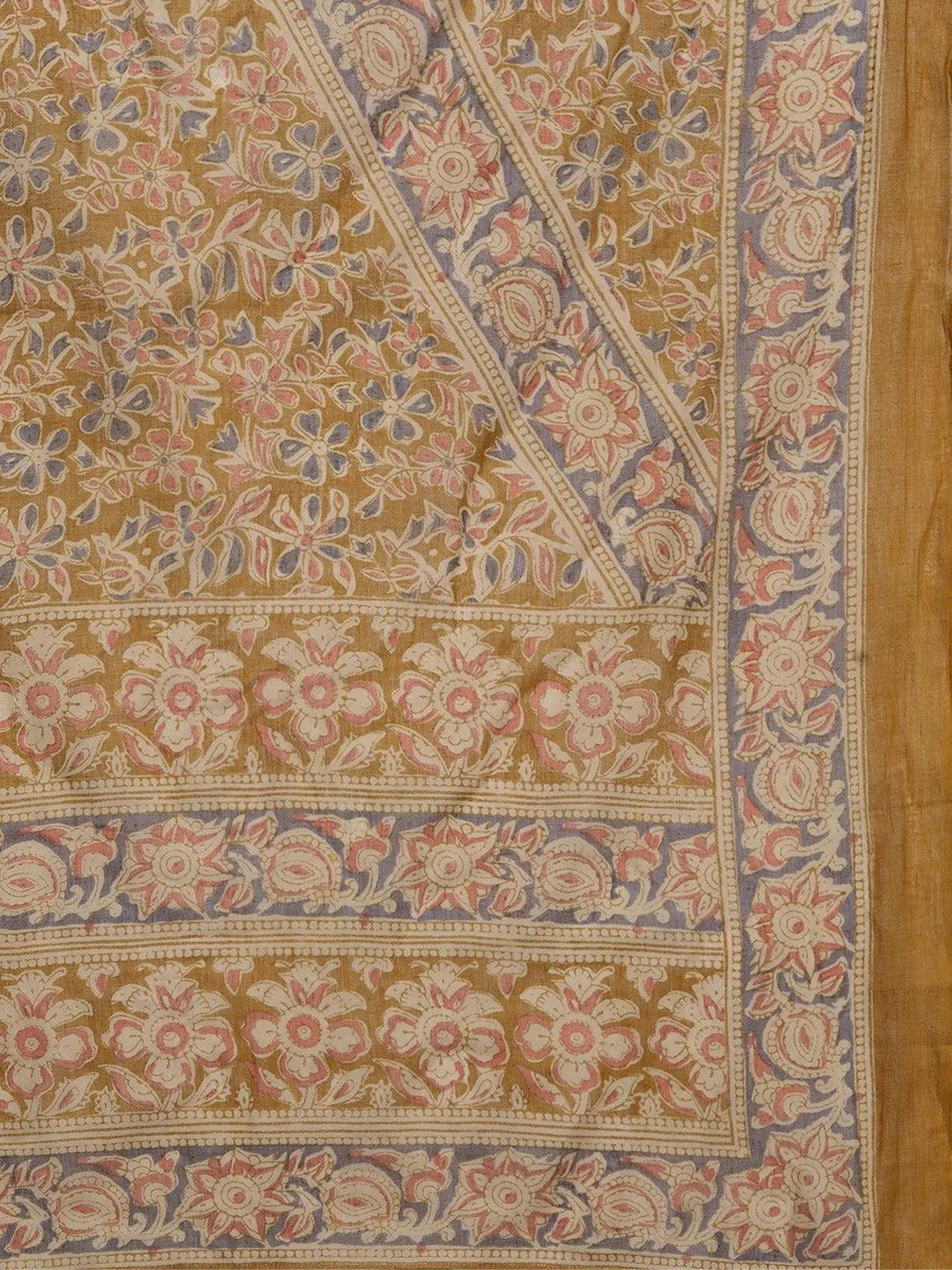 Mustard Printed Cotton Straight Suit With Dupatta