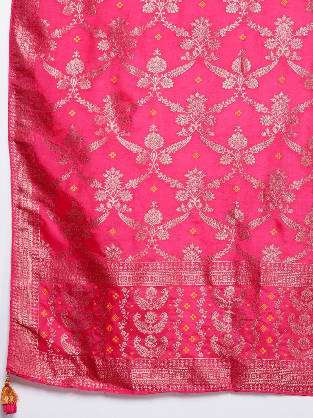 Mustard Woven Design Silk Straight Suit With Dupatta