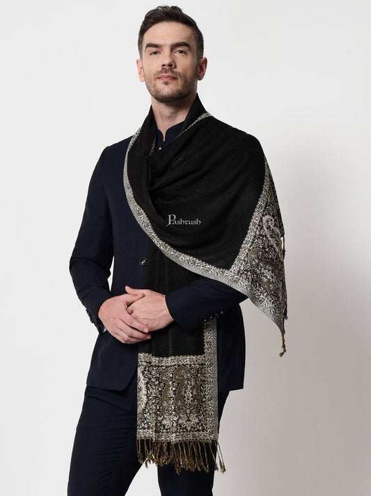 Pashtush mens Bamboo stole, jacquard design, Black