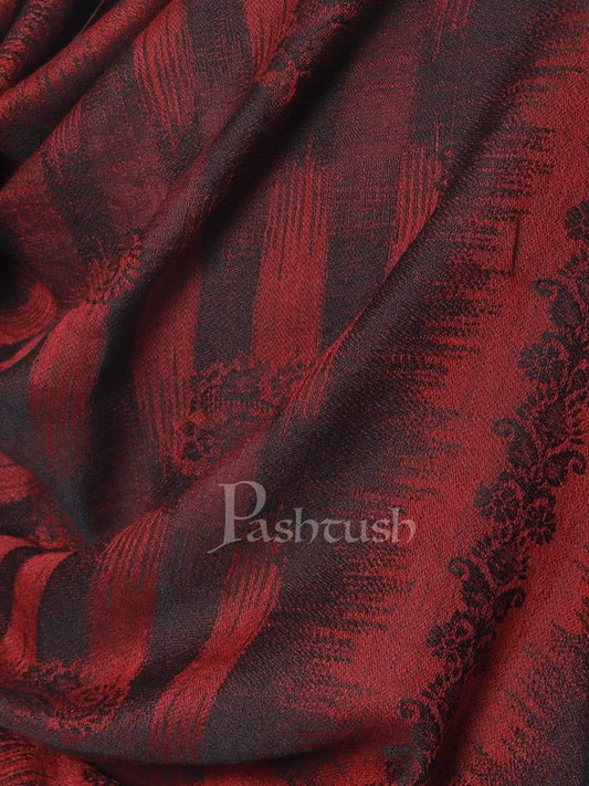 Pashtush Mens Fine Wool Stole, Ikkat Design, Maroon And Black