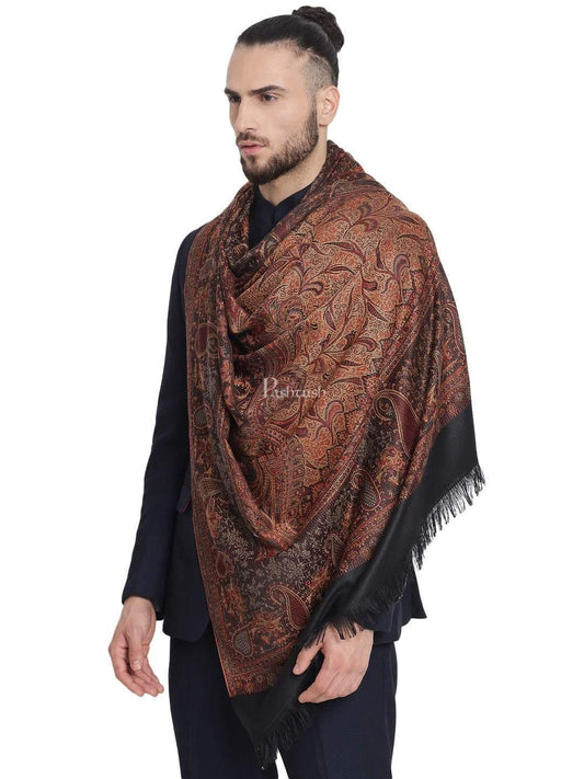Pashtush Mens Jamawar Stole, Faux Pashmina, Black