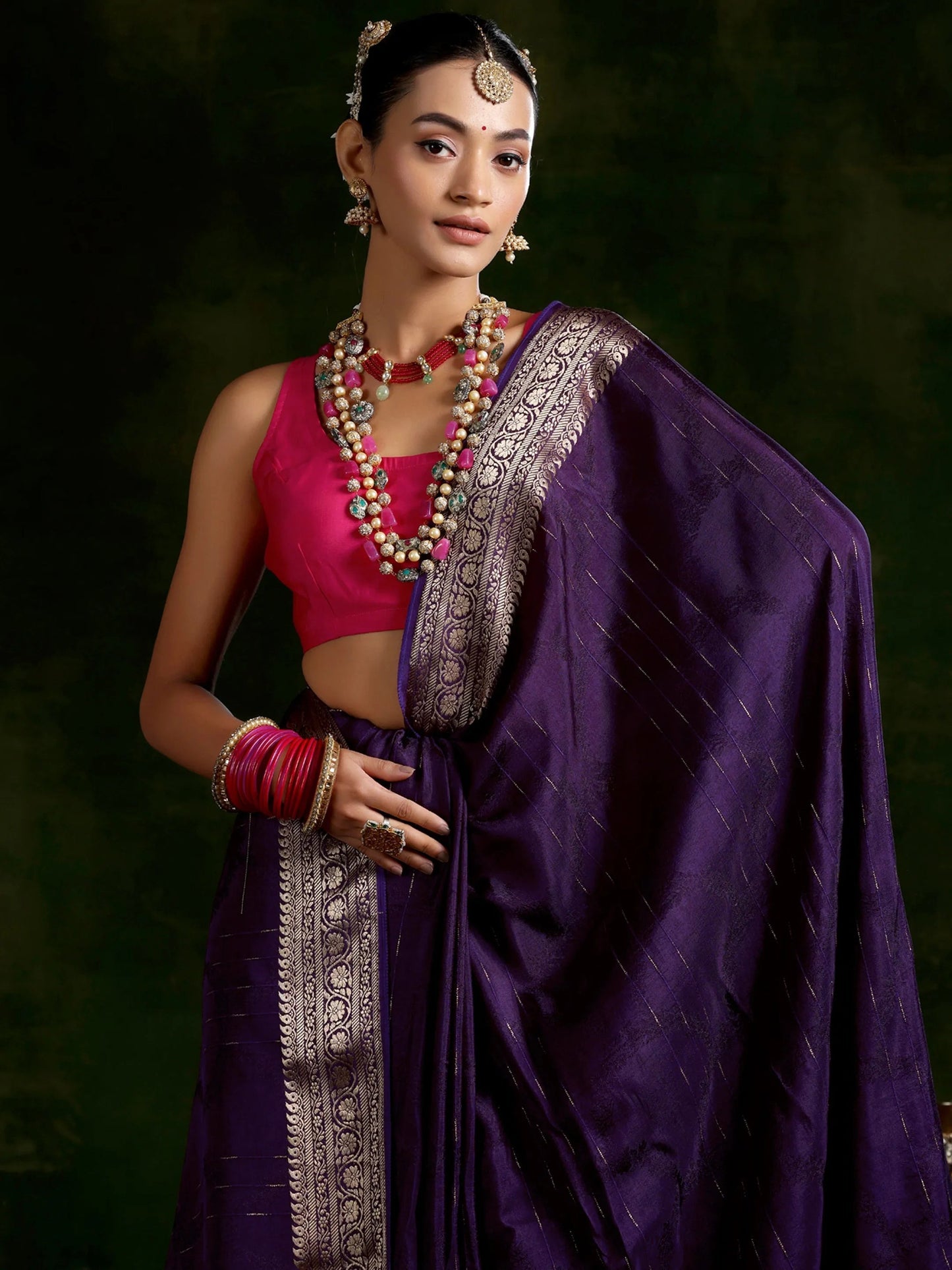 Purple Woven Design Silk Blend Saree With Unstitched Blouse Piece