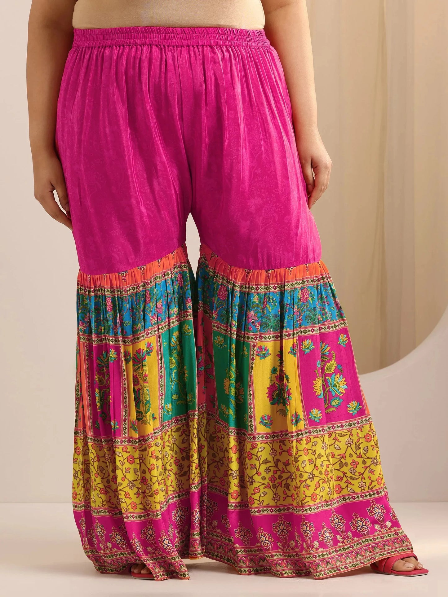 Plus Size Pink Embroidered Silk Blend Straight Sharara Suit Set With Dupatta