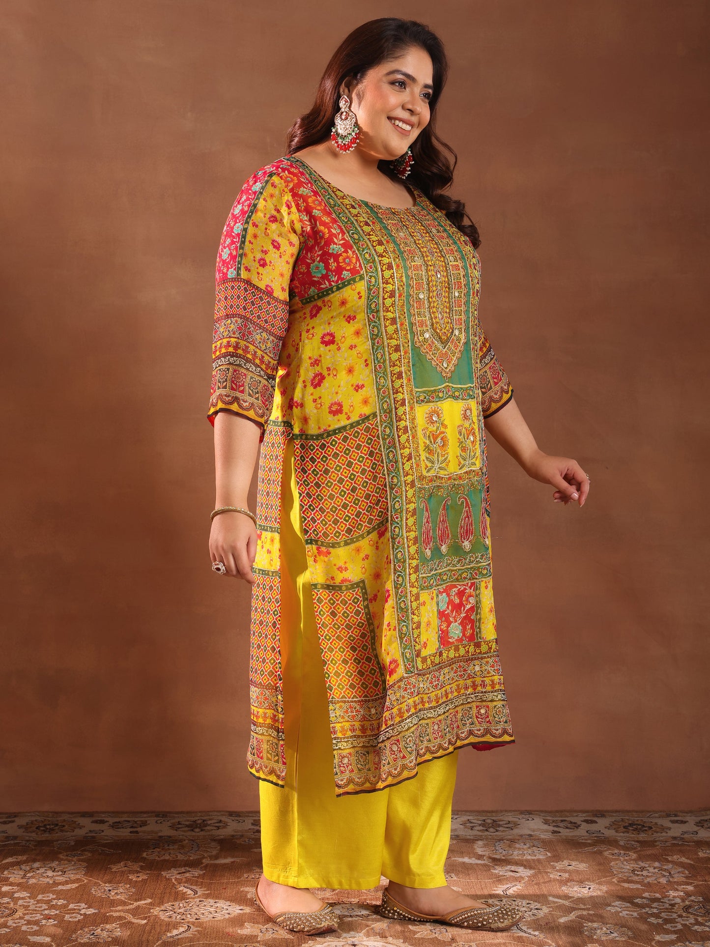Plus Size Mutli Printed Organza Straight Suit With Dupatta