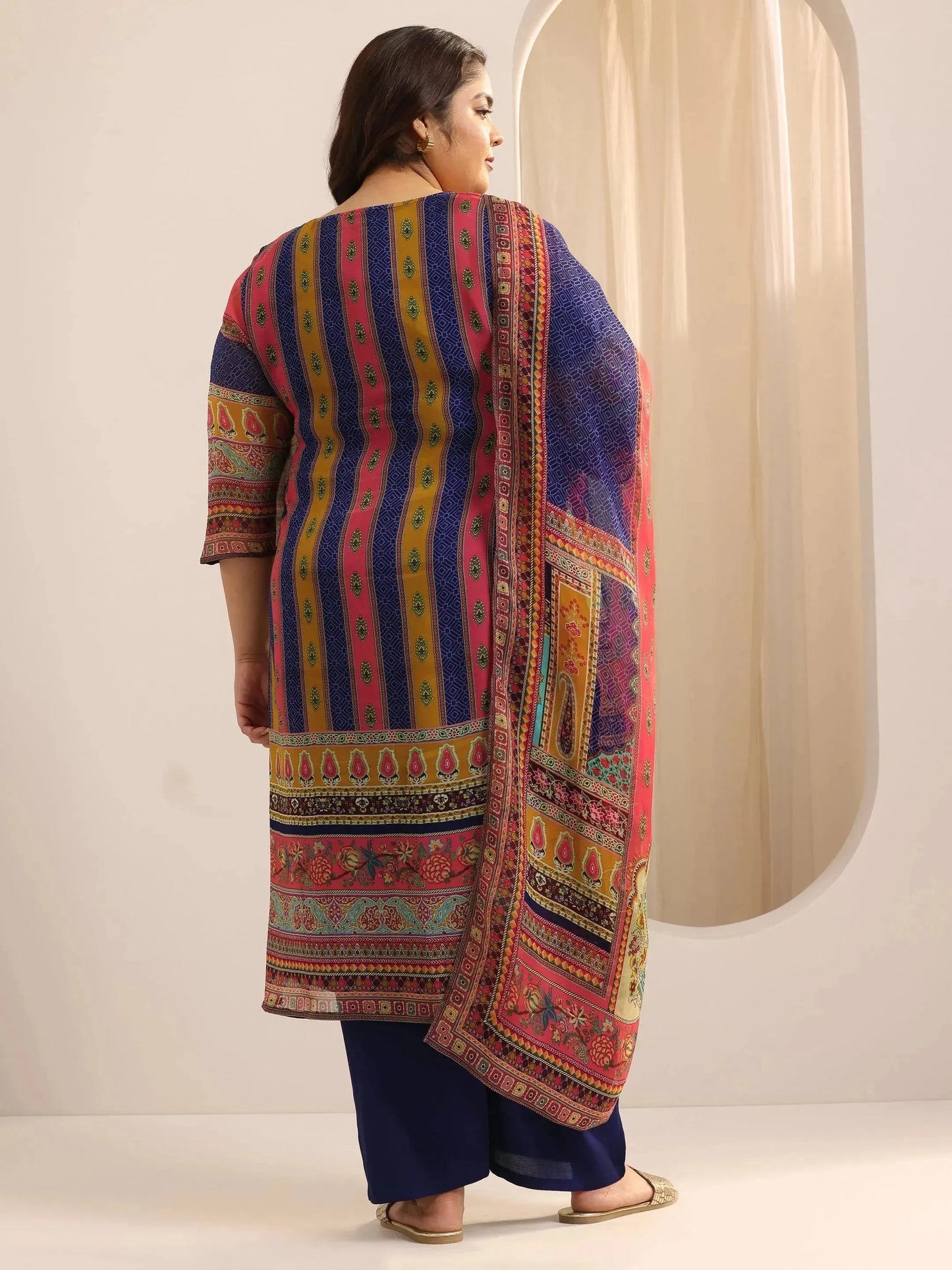 Plus Size Mutli Printed Organza Straight Suit Set With Dupatta