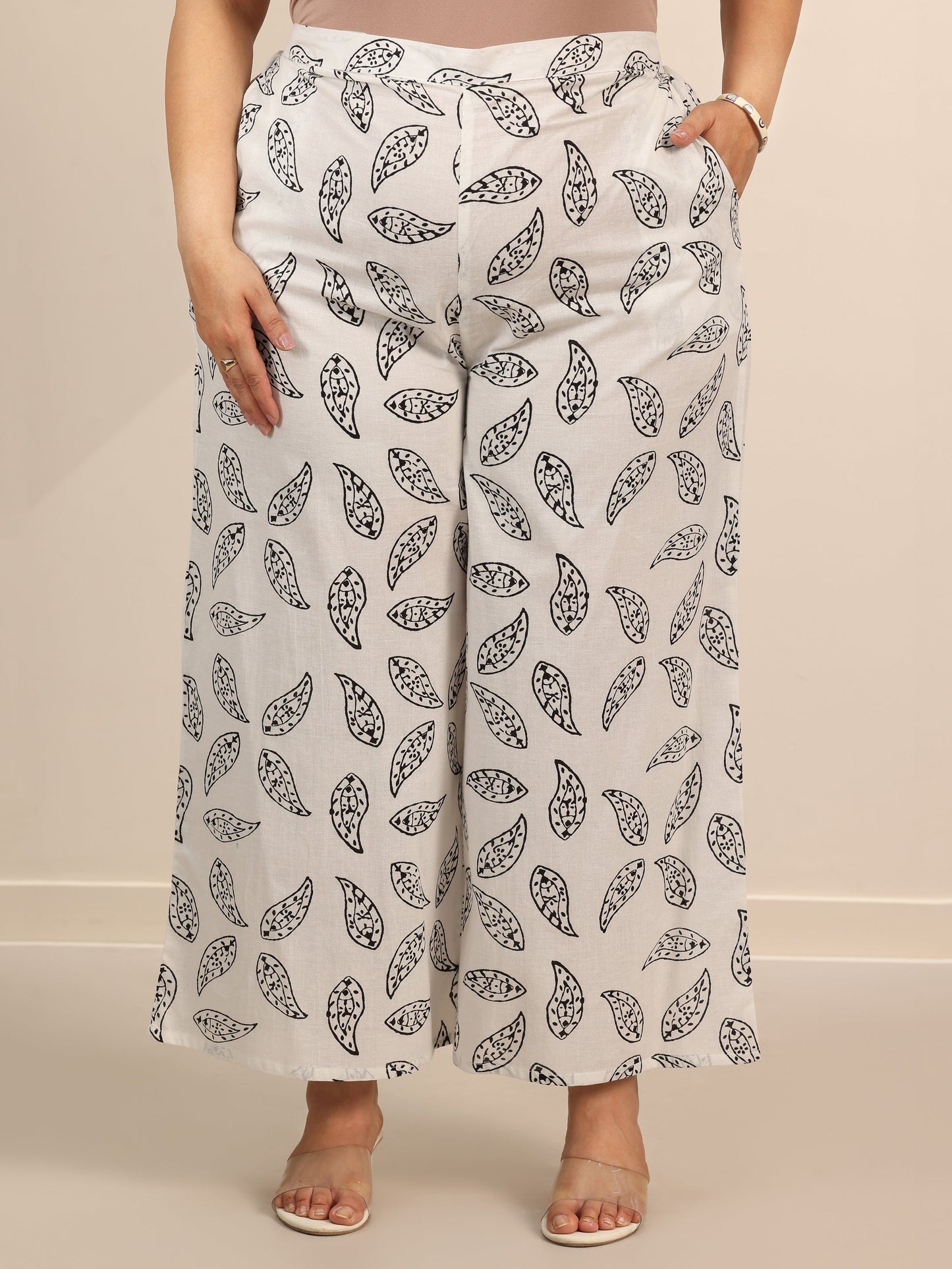 Plus Size Black Printed Cotton Straight Suit Set With Dupatta