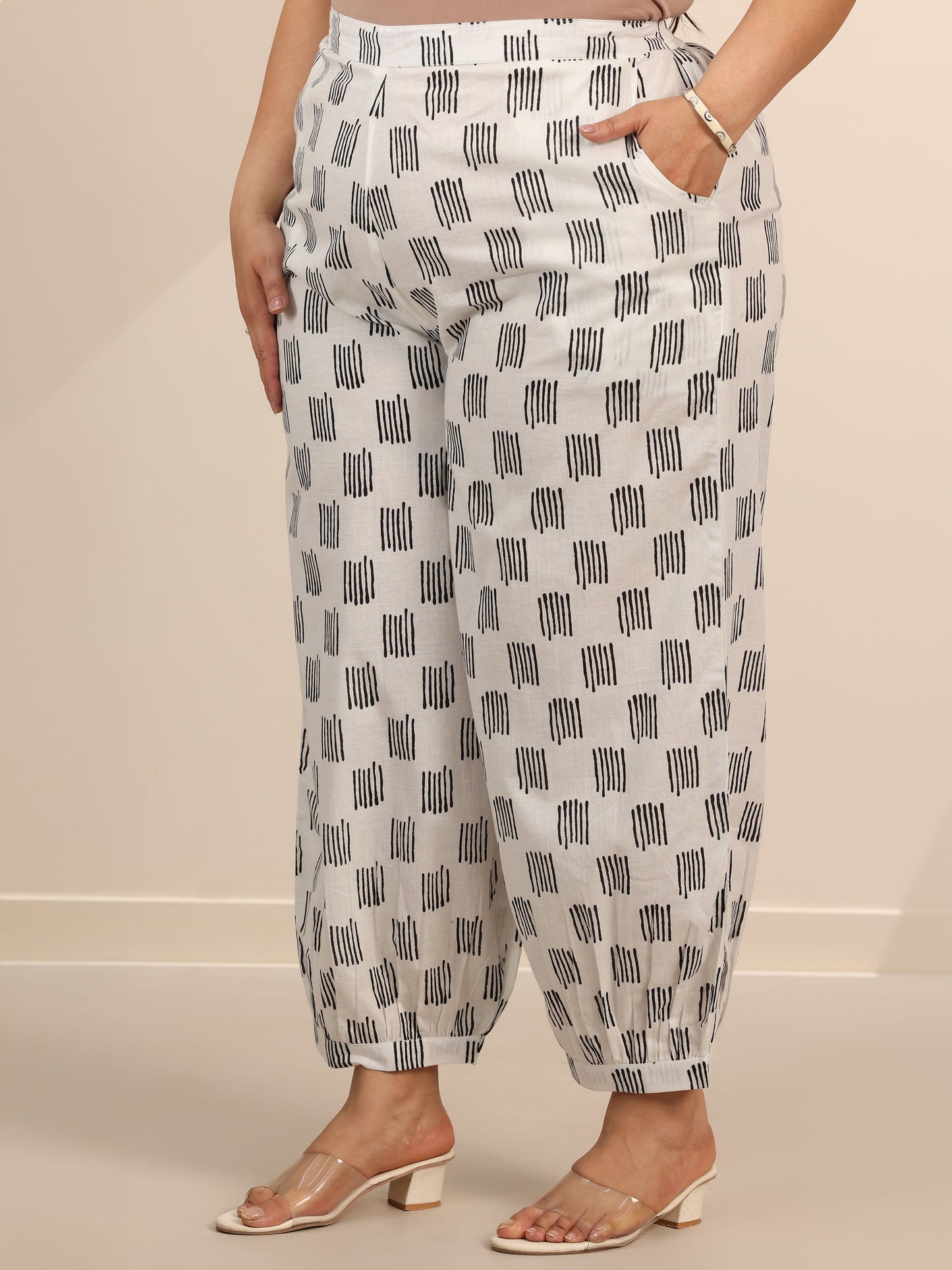 Plus Size Black Printed Cotton Straight Suit Set With Dupatta