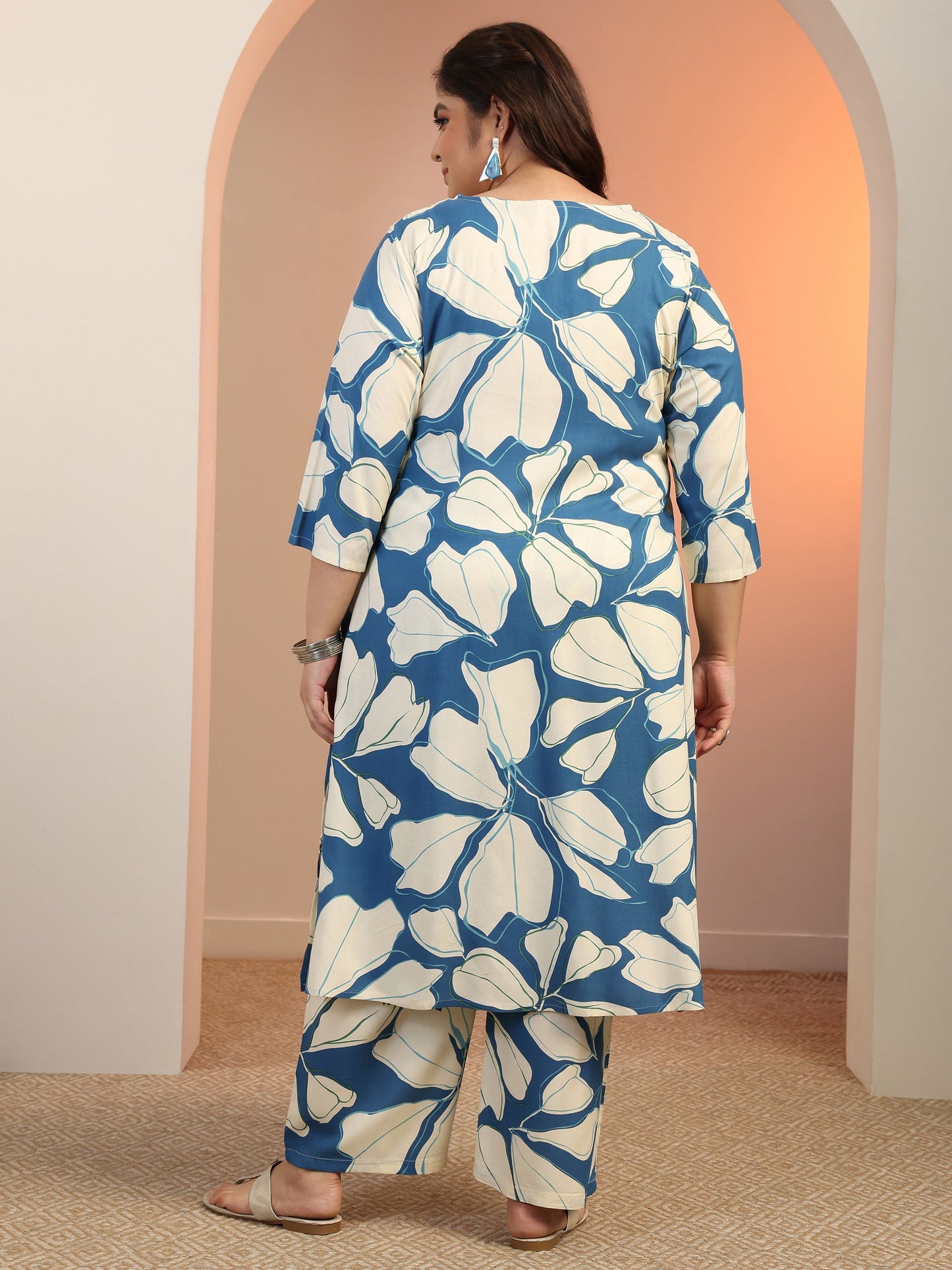 Plus Size Blue Printed Rayon Co-Ord Sets