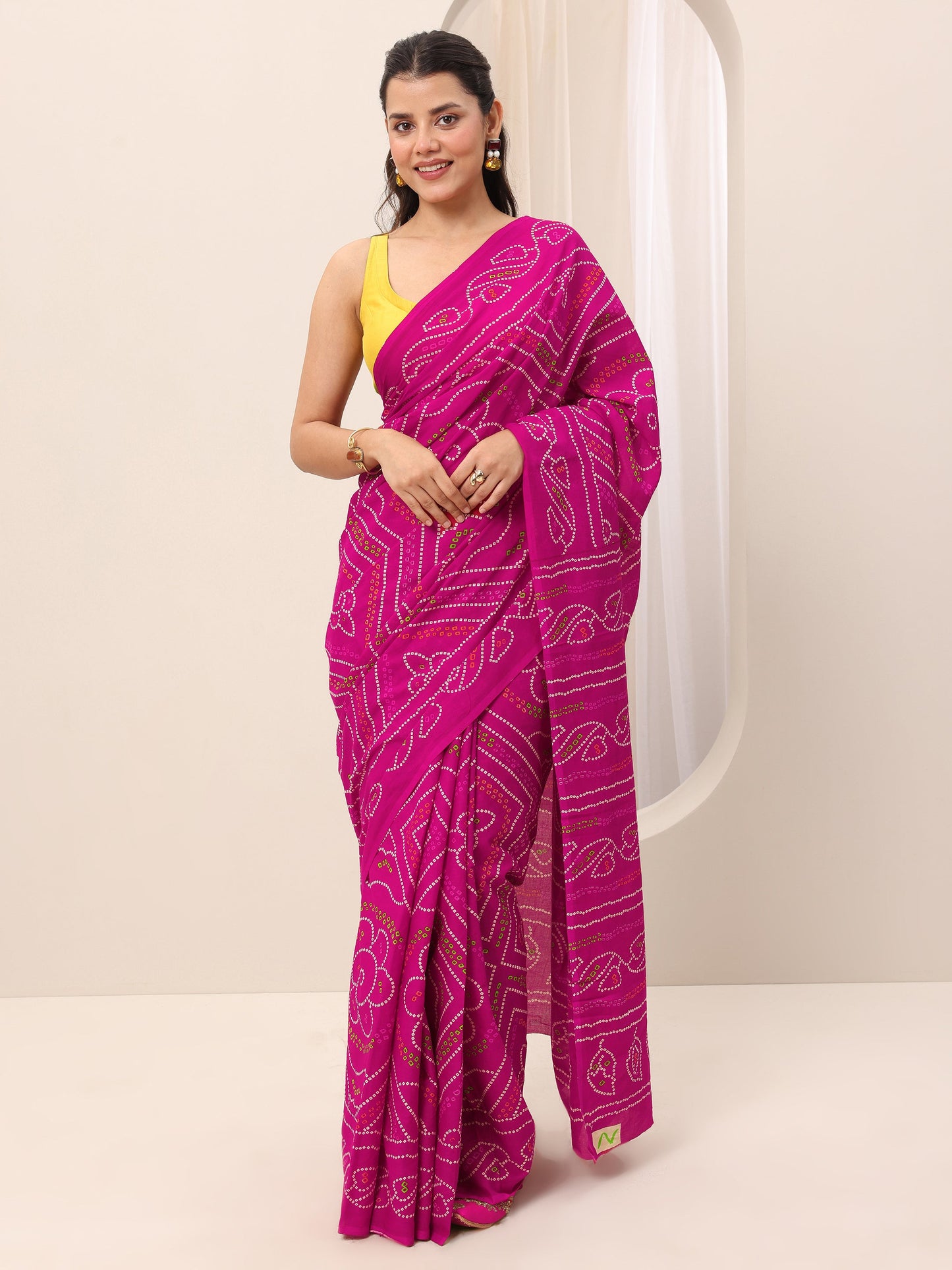 Pink Printed Cotton Saree With Unstitched Blouse