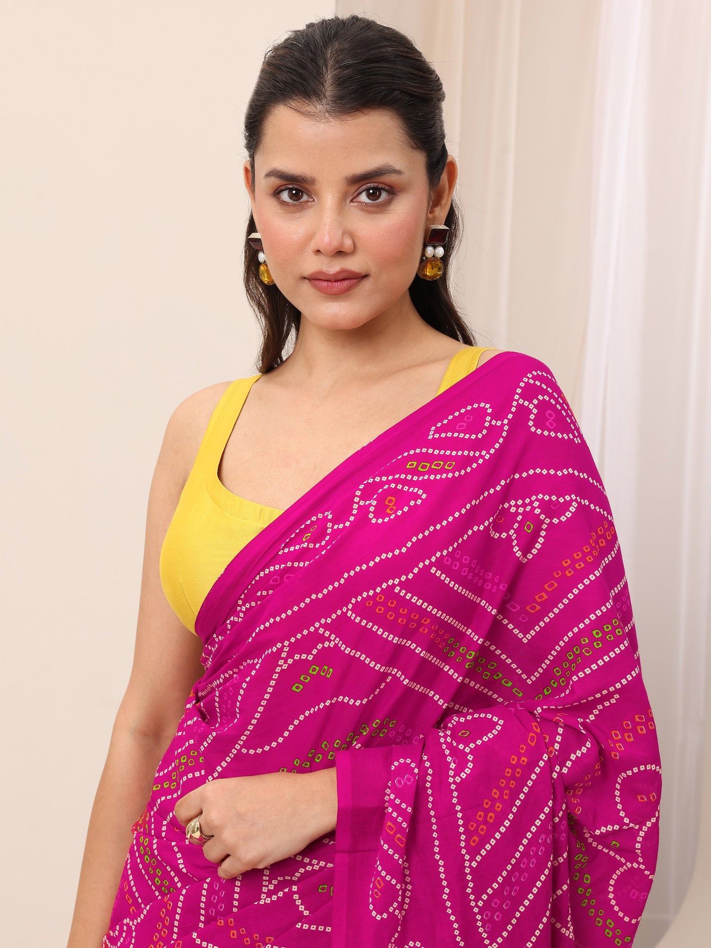 Pink Printed Cotton Saree With Unstitched Blouse