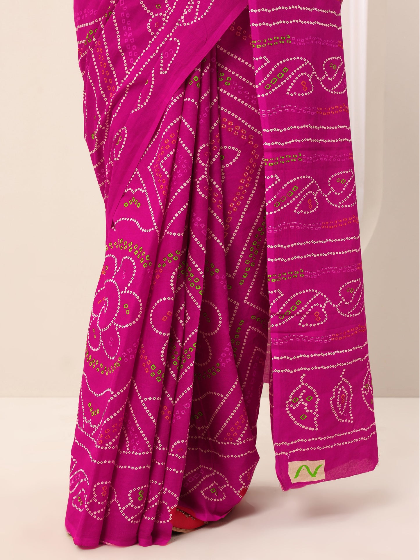 Pink Printed Cotton Saree With Unstitched Blouse