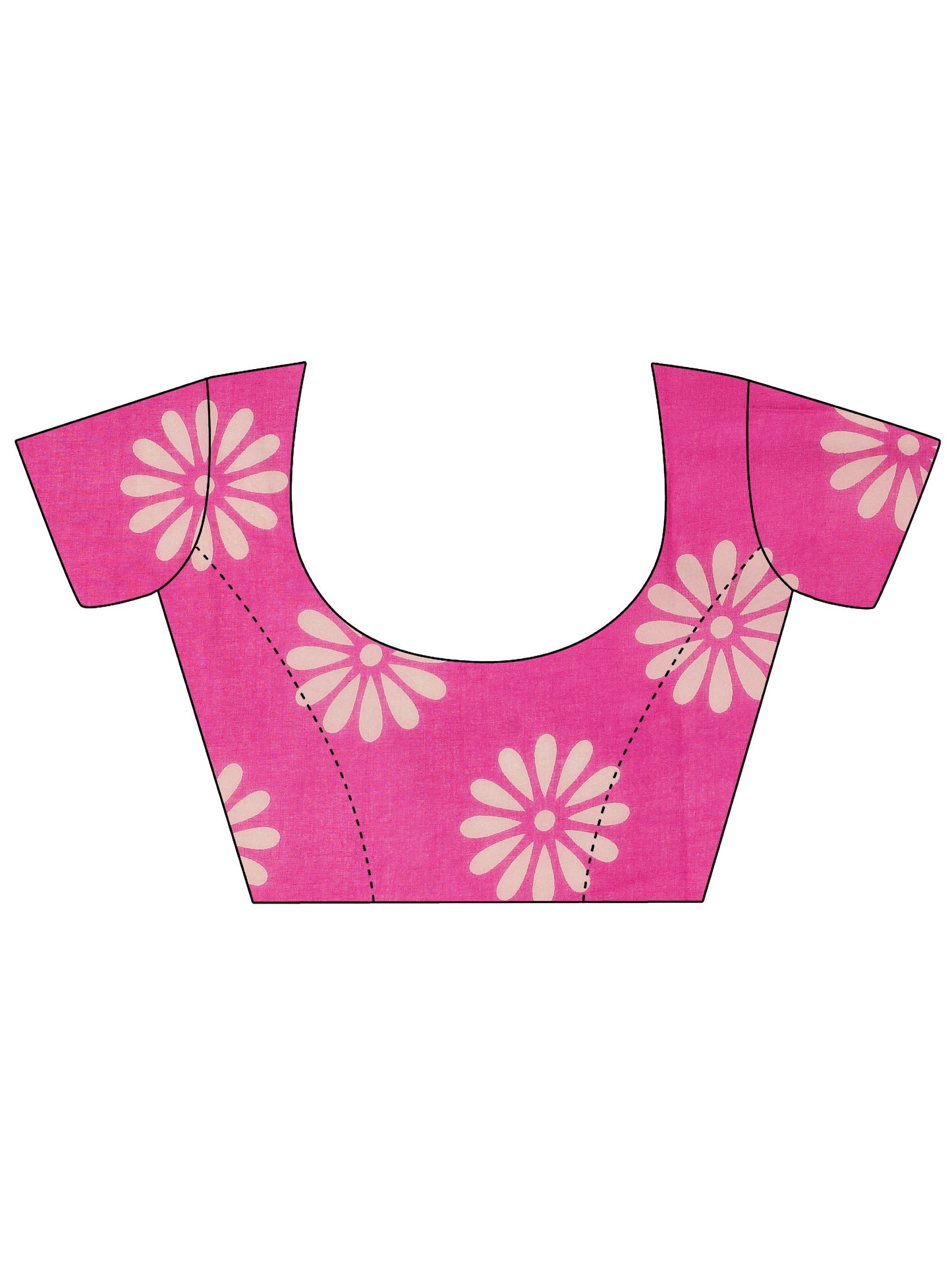 Pink Printed Cotton Saree With Unstitched Blouse