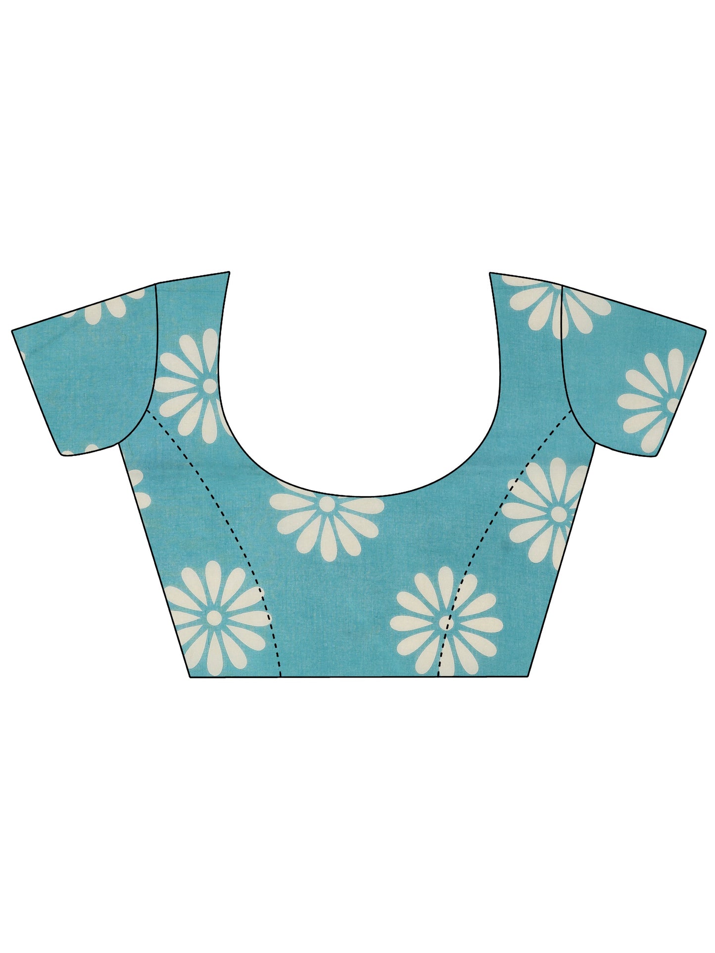 Teal Printed Cotton Saree With Unstitched Blouse