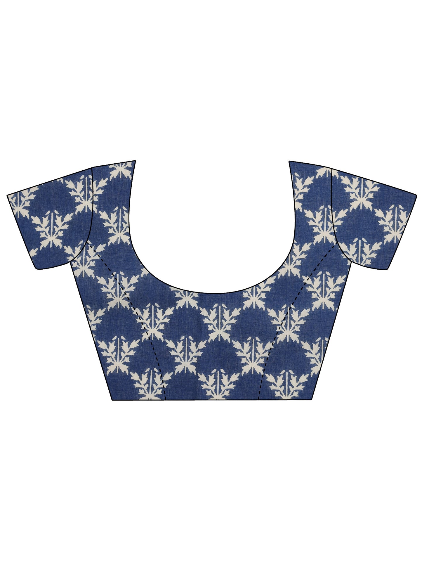 Indigo Printed Cotton Saree With Unstitched Blouse