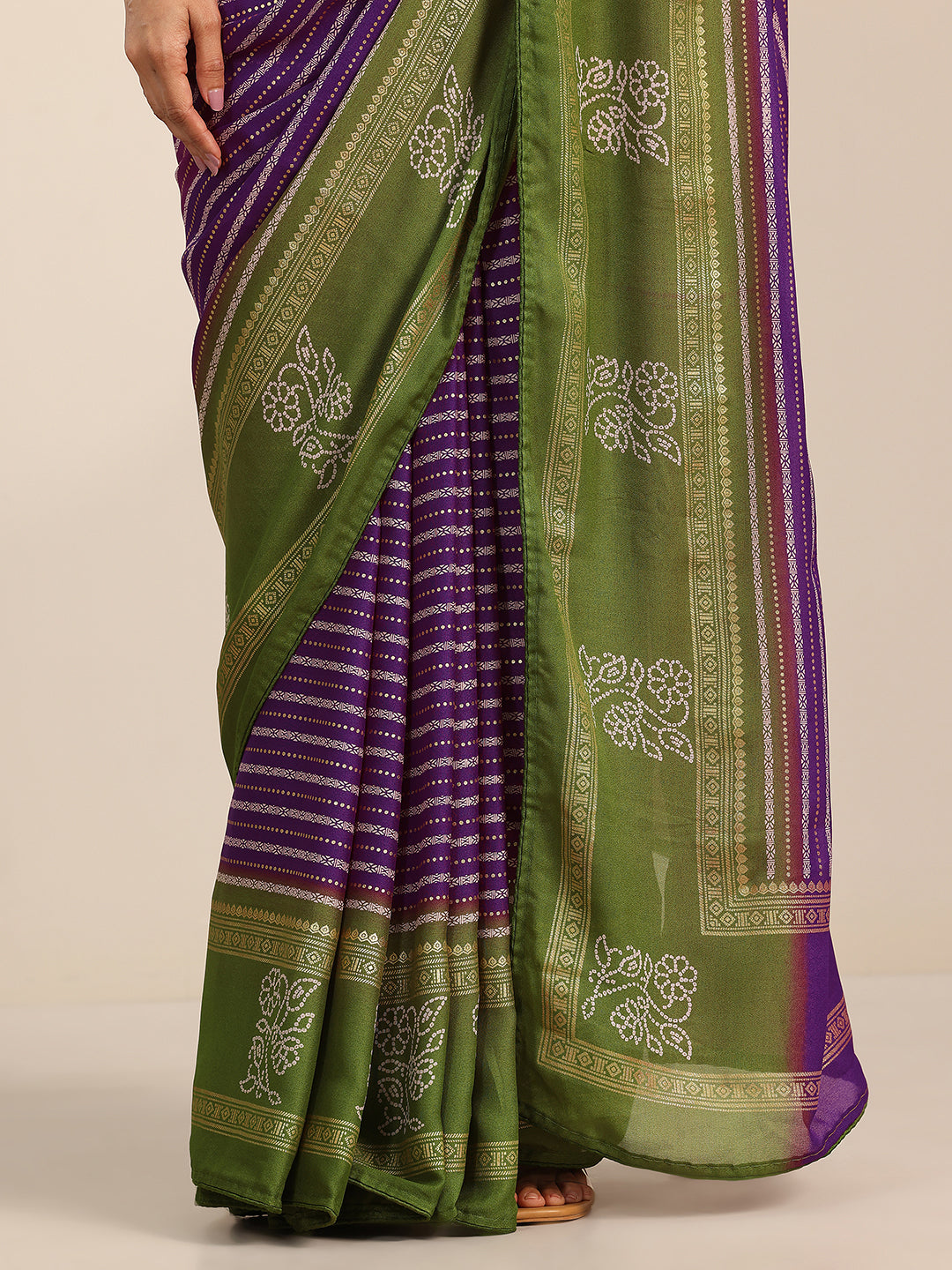Purple Printed Georgette Saree With Unstitched Blouse Piece
